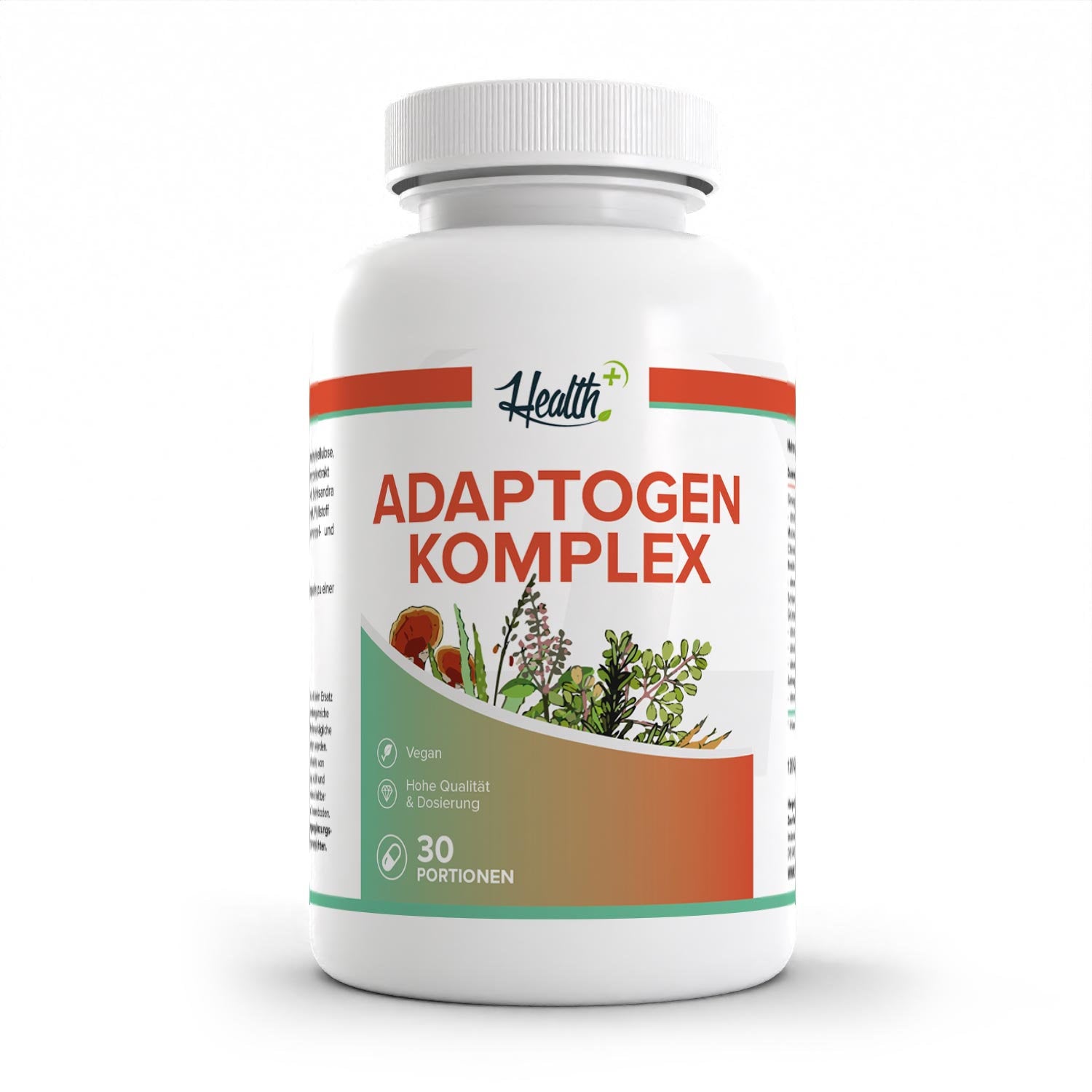 Healthplus Adaptogen Komplex Kapseln 120 Stück Vorderseite weiße Kunststoffdose