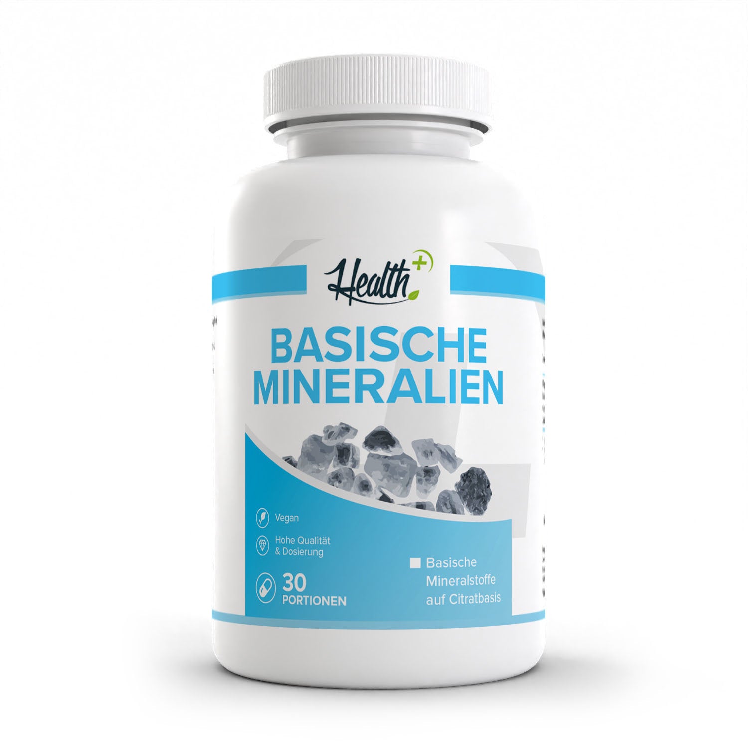 Healthplus Basische Mineralien Kapseln 150 Stück Vorderseite weiße Kunststoffdose