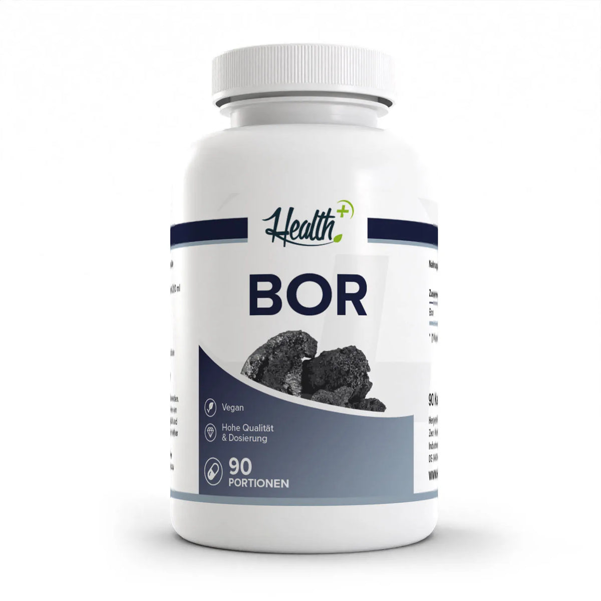 Healthplus Bor Kapseln 90 Stück Vorderseite weiße Kunststoffdose