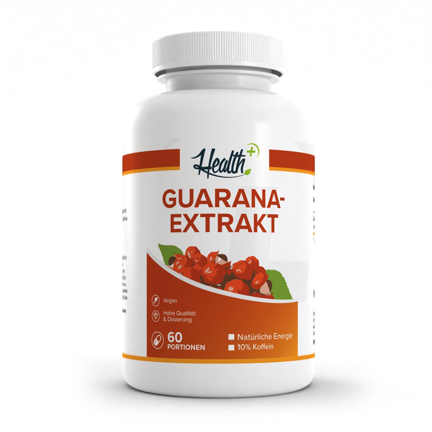 Healthplus Guarana Extrakt 120 Kapseln Vorderseite weiße Kunststoffdose