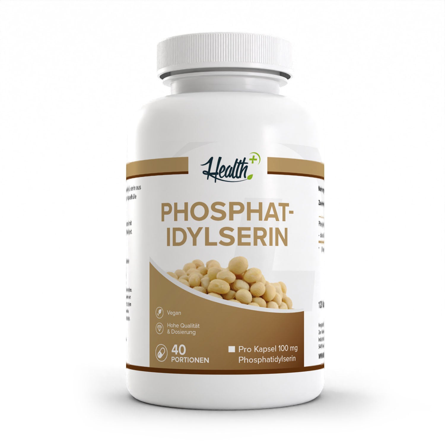 Healthplus Phosphatidylserin 120 Kapseln Vorderseite weiße Kunststoffdose