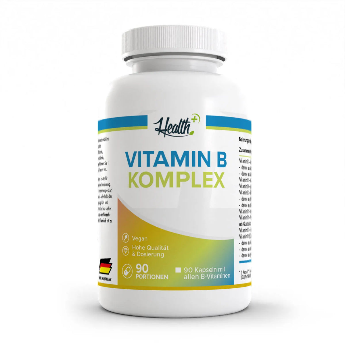 Healthplus Vitamin B Komplex 90 Kapseln Vorderseite weiße Kunststoffdose