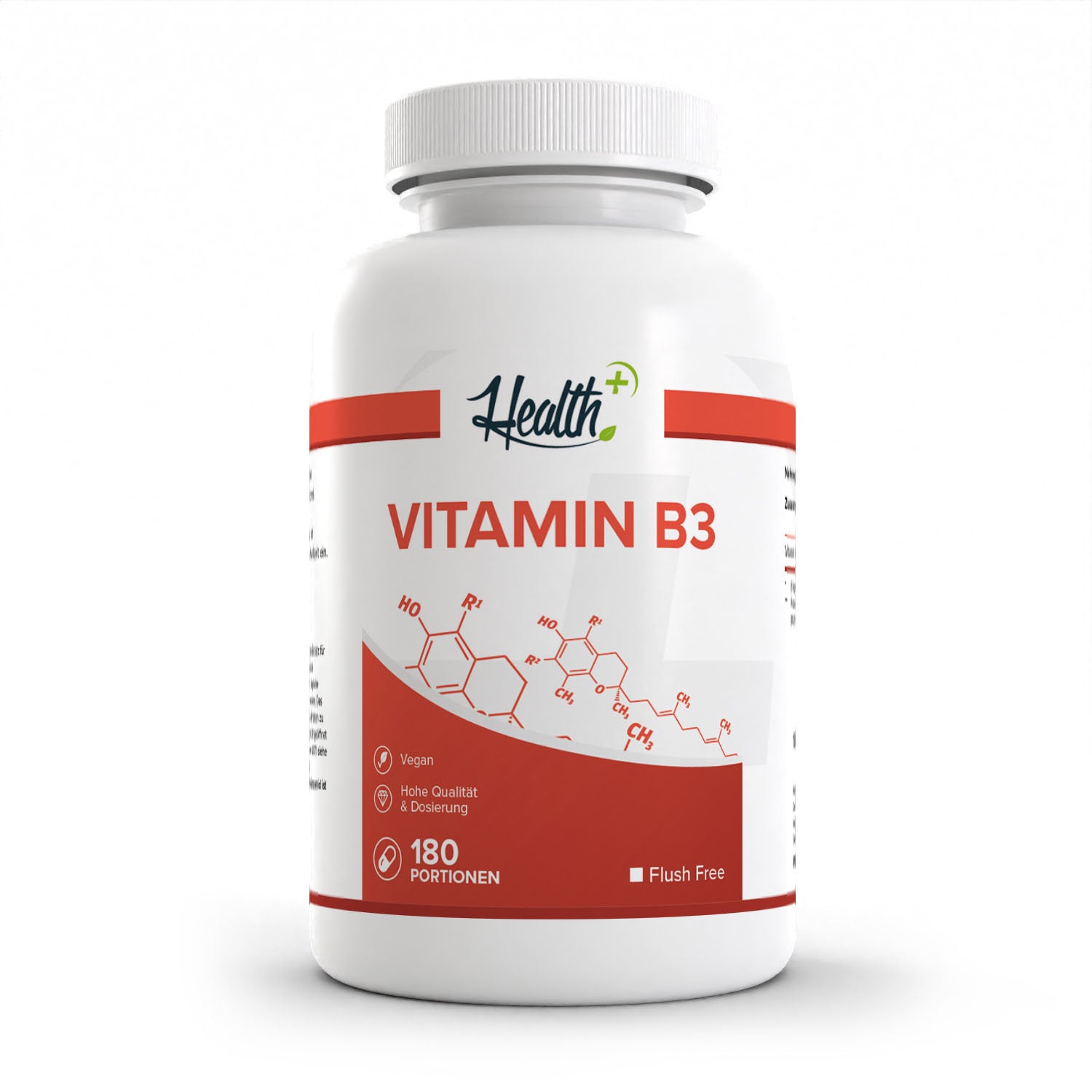 Healthplus Vitamin B3 180 Kapseln Vorderseite weiße Kunststoffdose