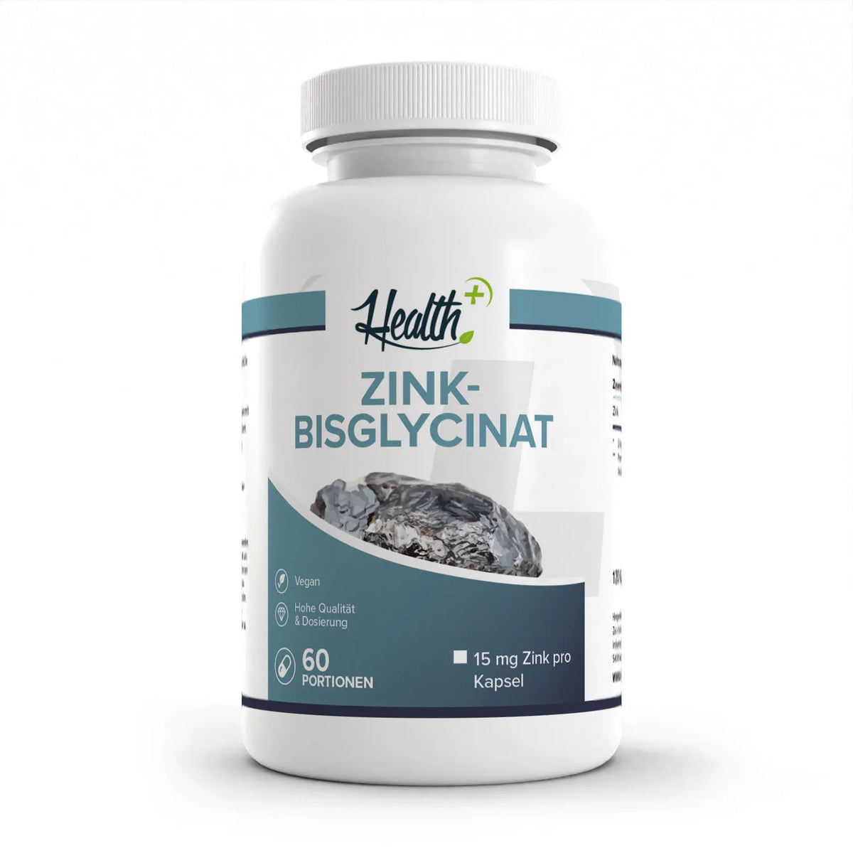 Healthplus Zinkbisglycinat 120 Kapseln Vorderseite weiße Kunststoffdose