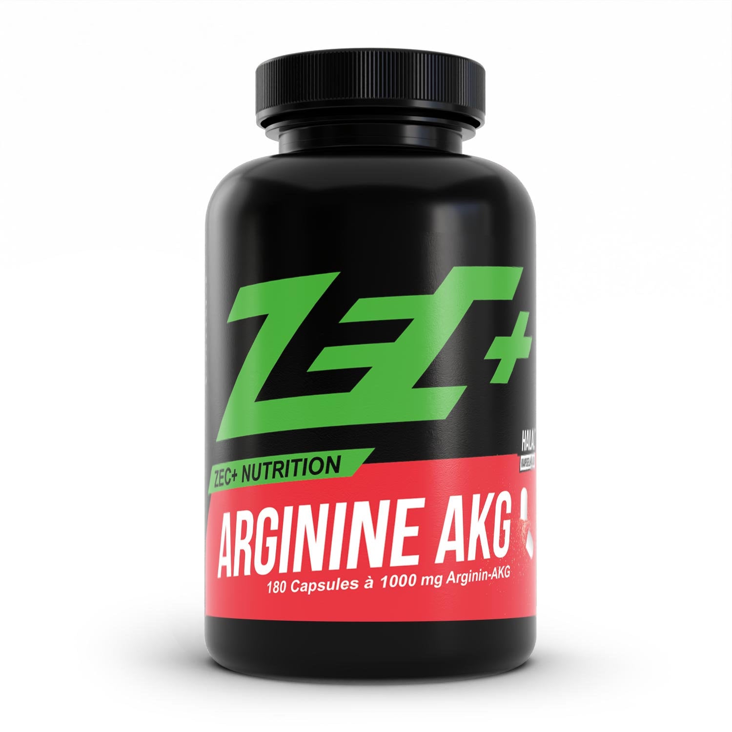 Zecplus Arginine AKG Kapseln 180 Stück Vorderseite schwarze Kunststoffdose