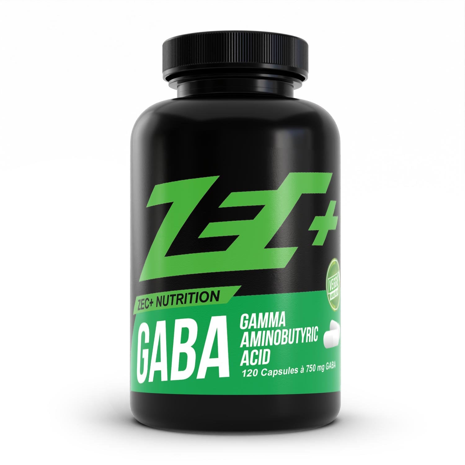 Zecplus GABA Gamma Aminobuttersäure 120 Kapseln Vorderseite schwarze Kunststoffdose