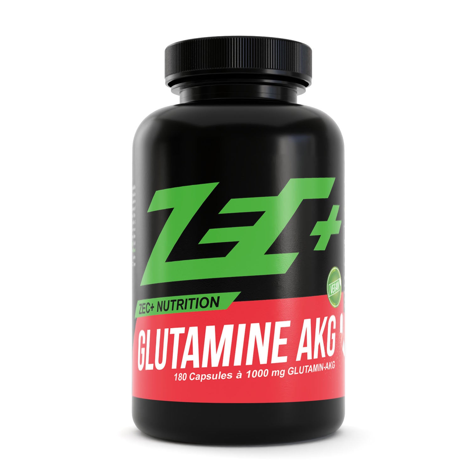 Zecplus Glutamine AKG 180 Kapseln Vorderseite schwarze Kunststoffdose