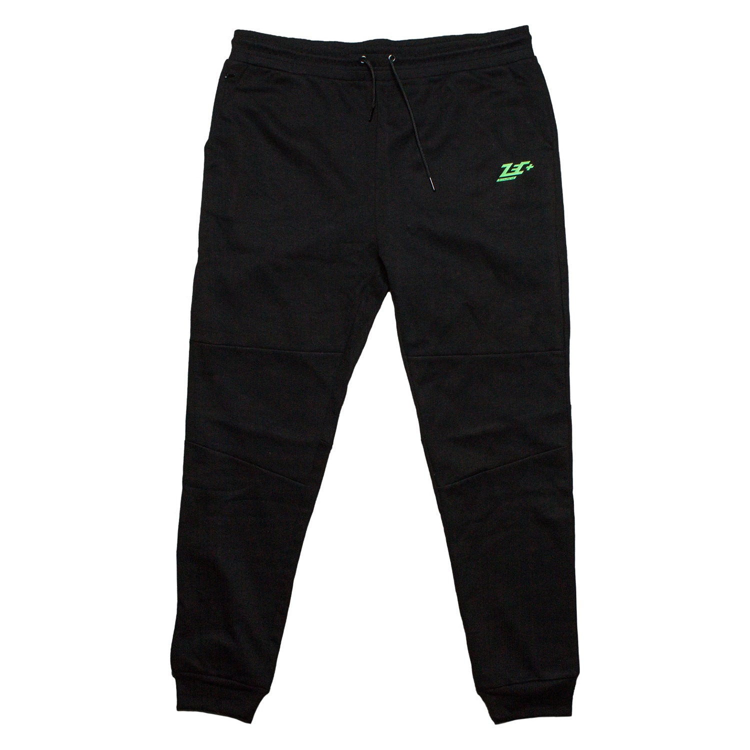 Schwarze Zec+ Herren-Jogginghose New School Vorderseite mit grünem Logo-Print