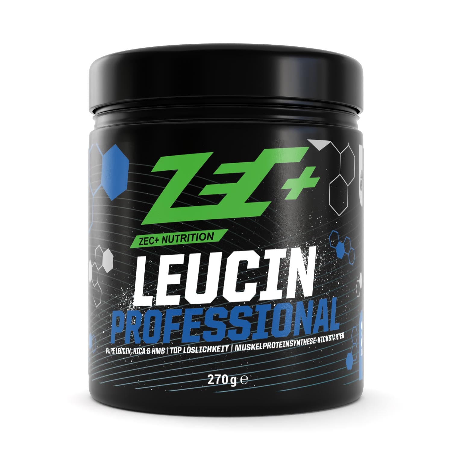 Zecplus Leucin Professional Pulver 270g neutral Vorderseite schwarze Kunststoffdose