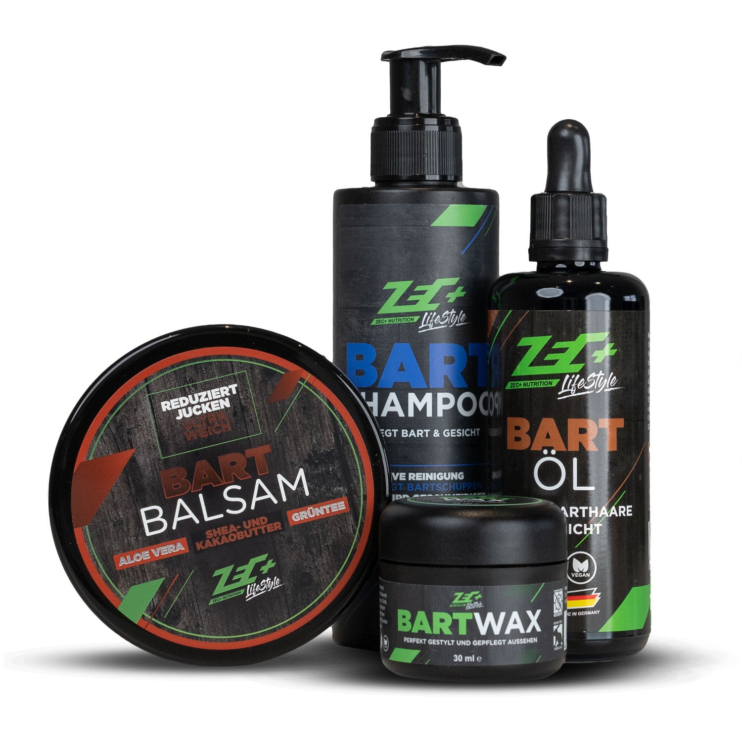 Zec+ Lifestyle Savage Elegance Set mit Bartbalsam, Bartshampoo, Bartöl und Bartwachs Vorderansicht