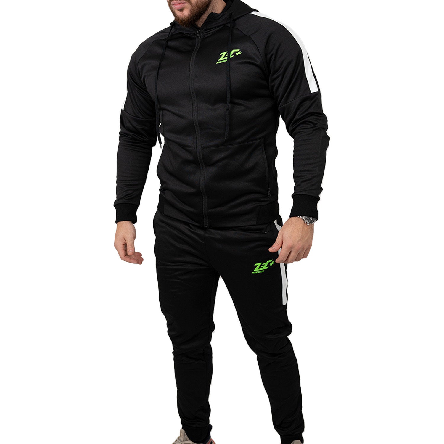 Zec+ Passion Tracksuit Herren in Schwarz, Vorderansicht, XS bis 5XL