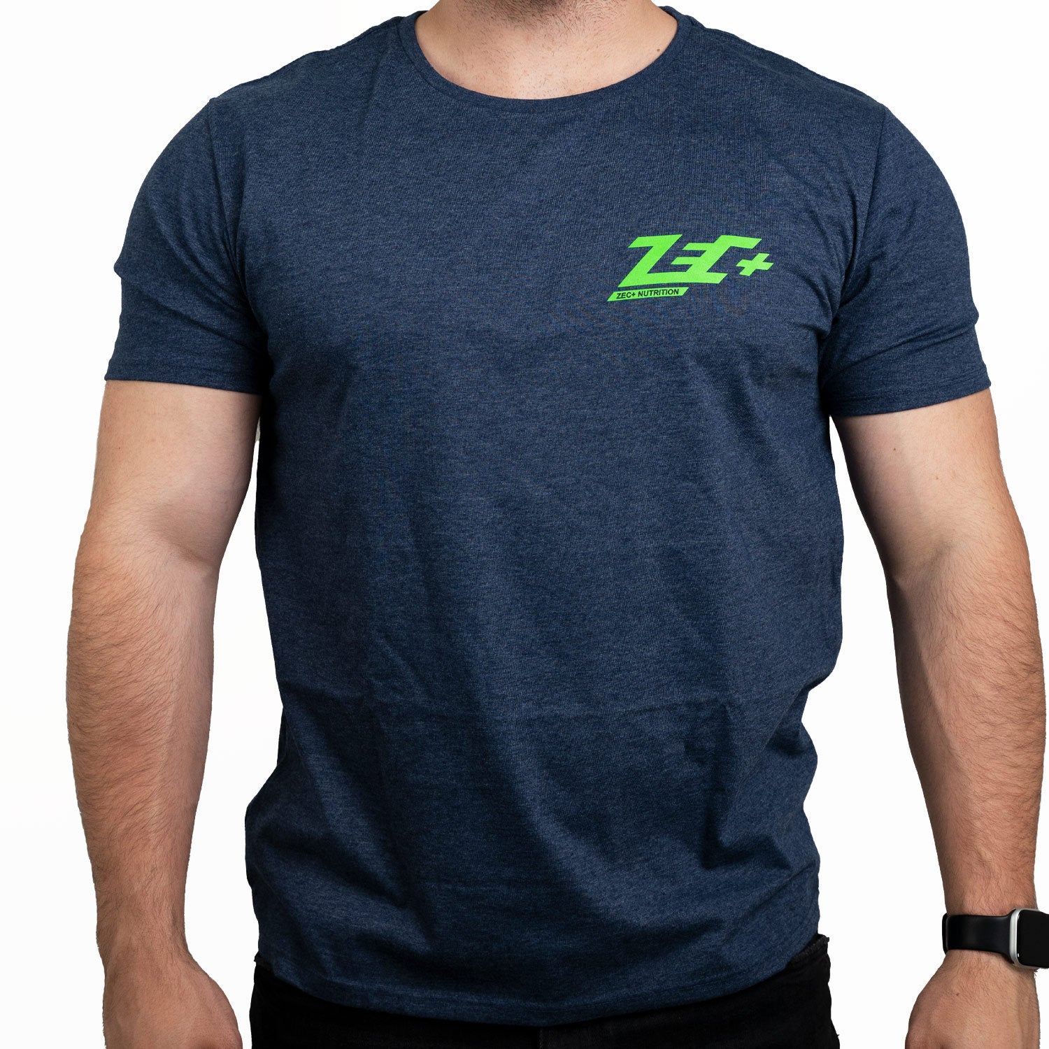 Zec+ Herren T-Shirt Melange Blau Vorderseite mit grünem Logo