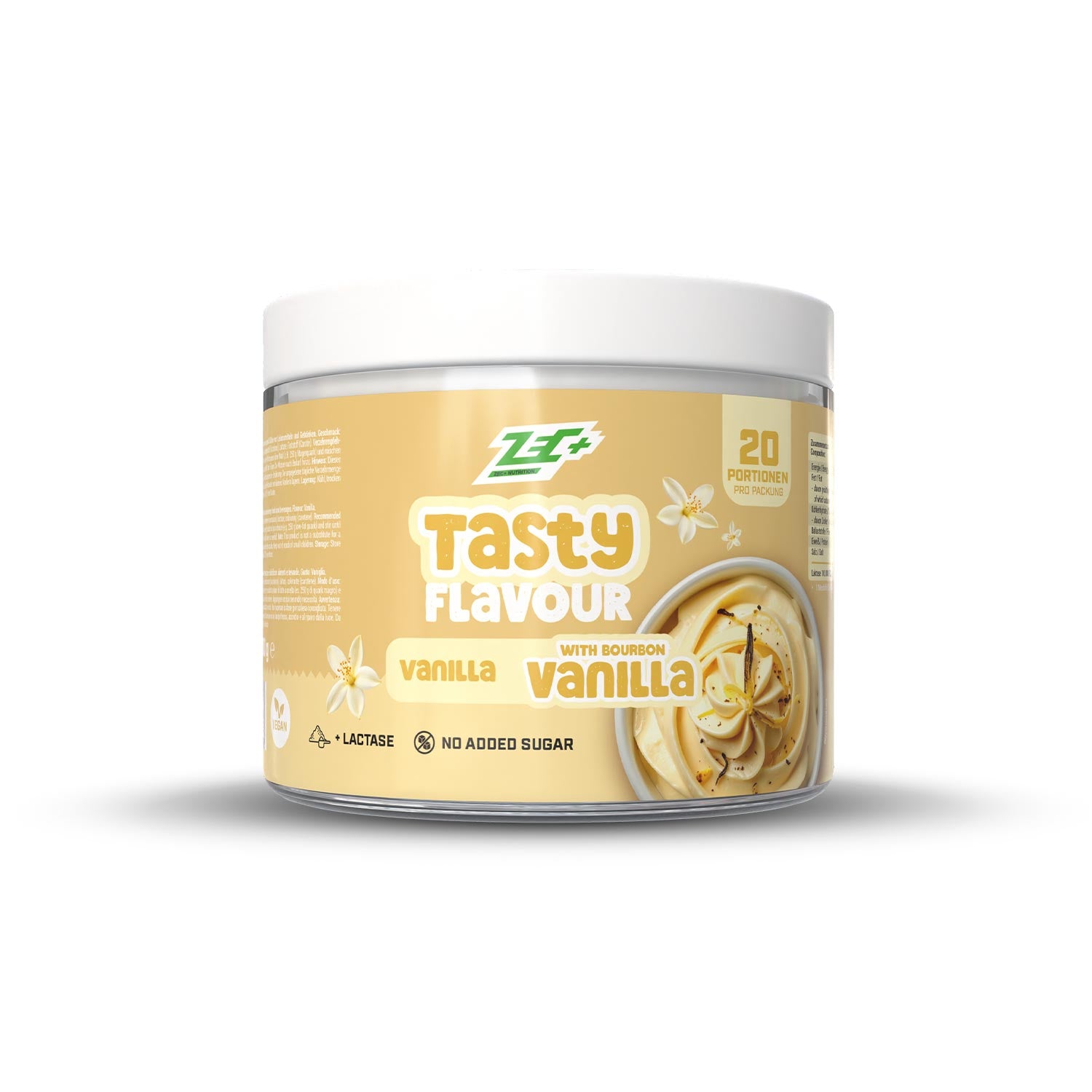 Zecplus Tasty Flavour Vanilla Aromapulver 100g Vorderseite weiße Kunststoffdose