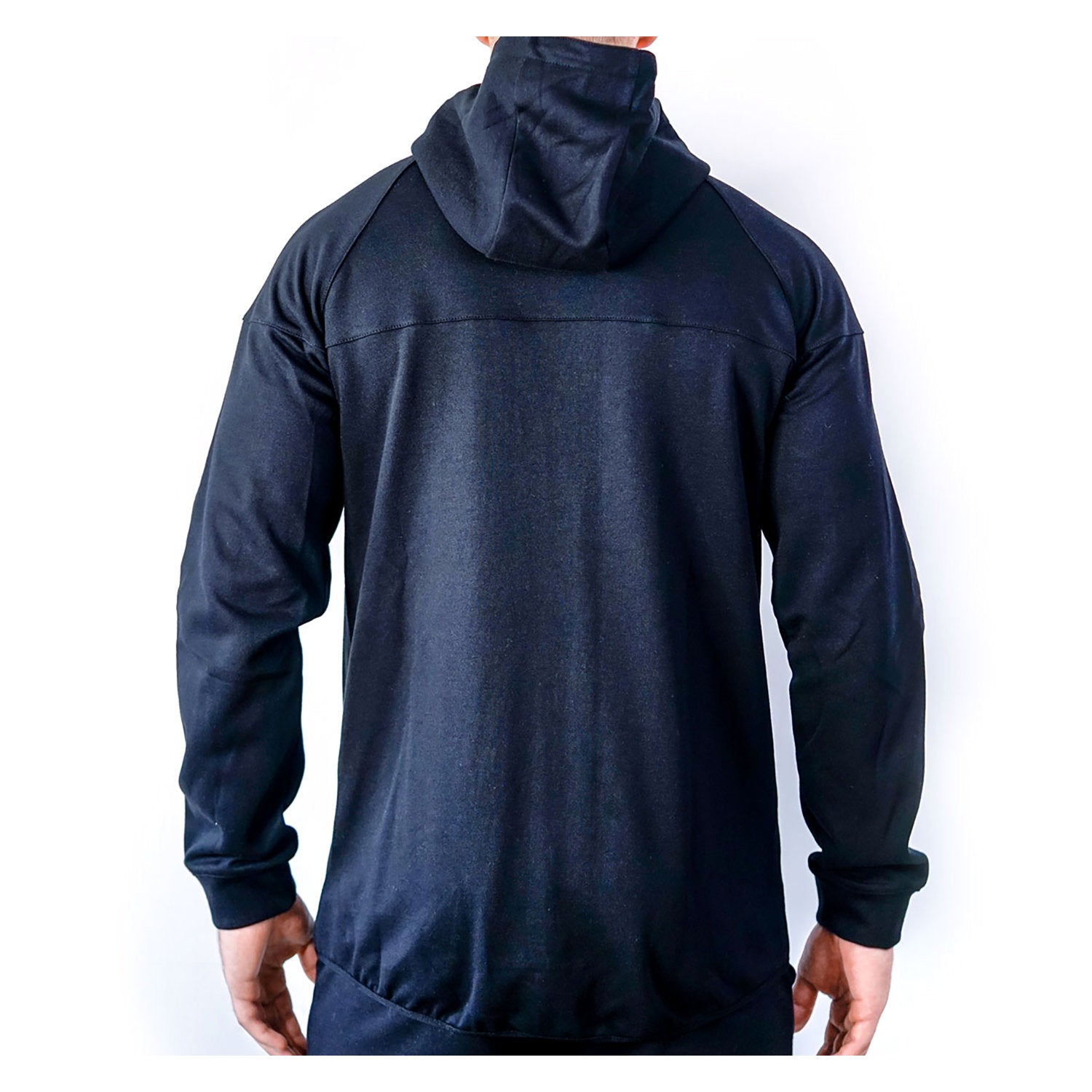 Schwarzer Zec+ Herren Hoodie mit Kapuze, Rückansicht.