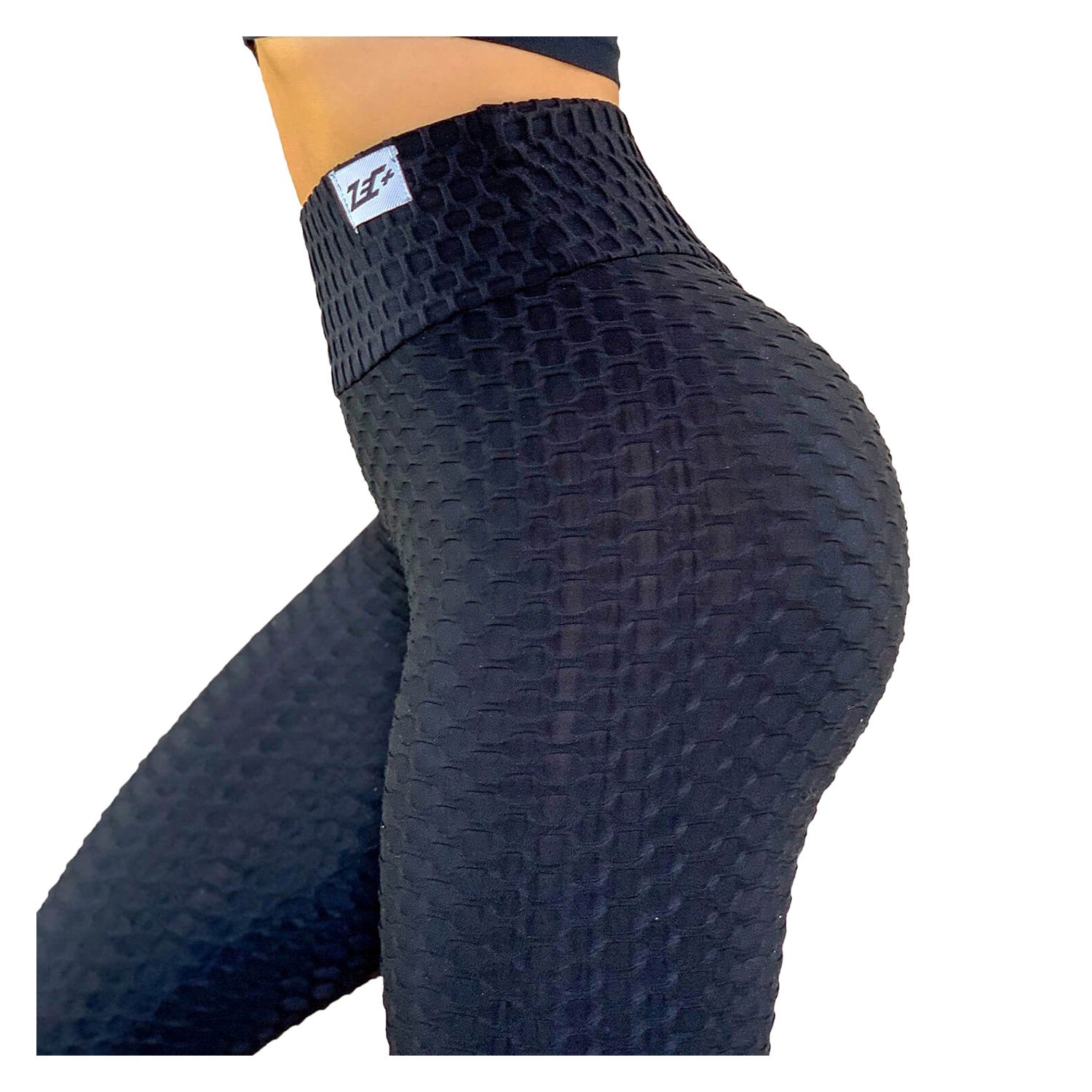 Zec+ Damen Leggings Perfect Shape in Schwarz, seitliche Detailansicht mit Strukturmuster
