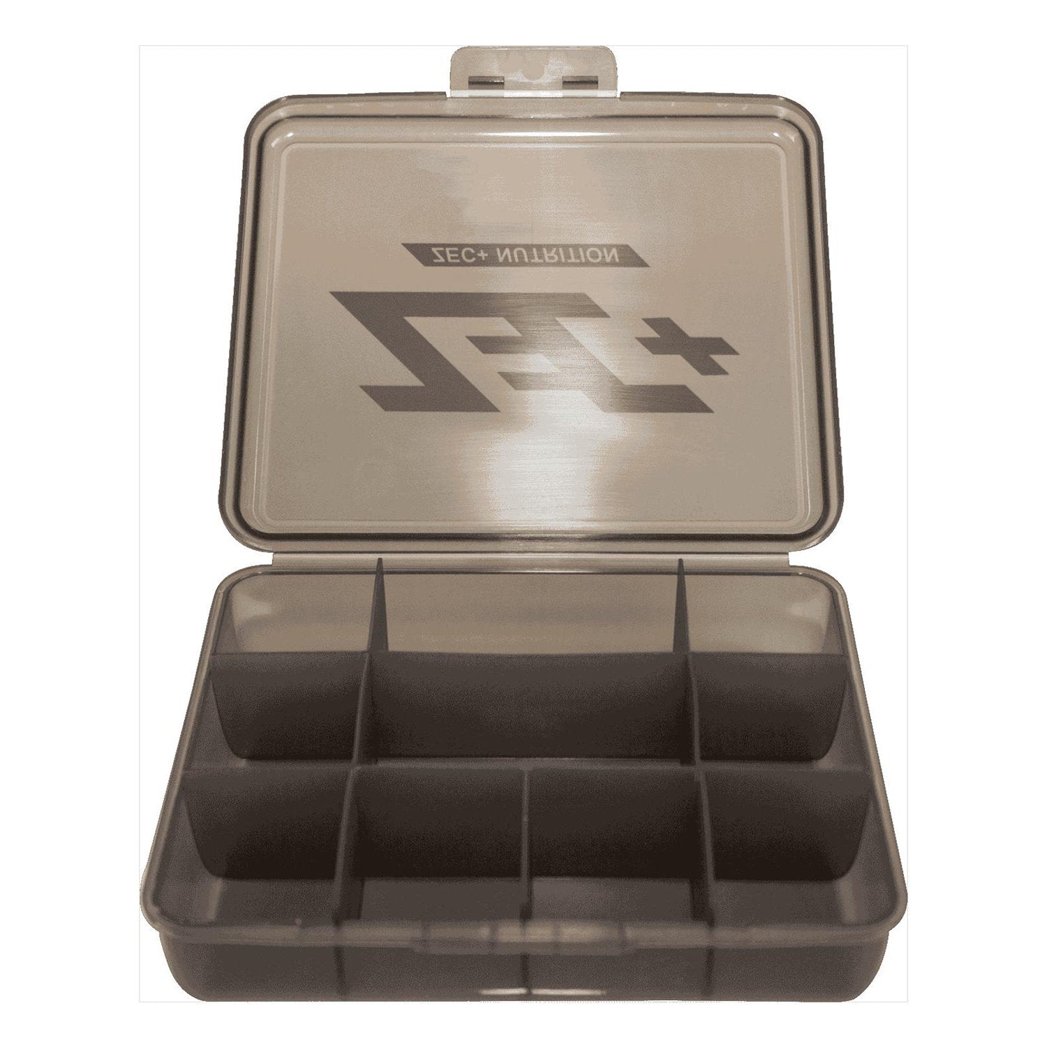 Schwarze Pillenbox XL mit zehn Fächern, geöffnet