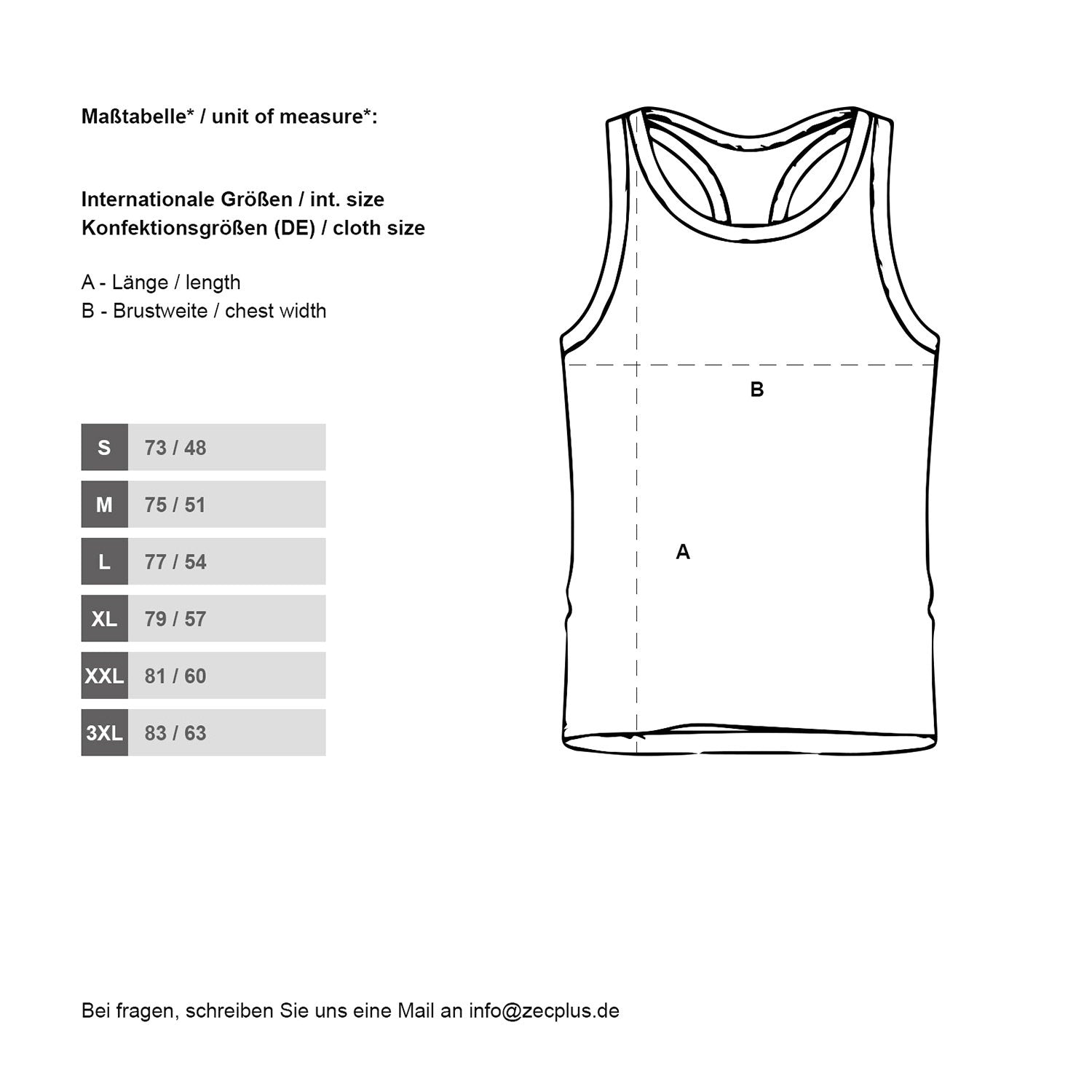 Größentabelle für Zec+ Herren-Stringer INLY in den Größen S bis 3XL