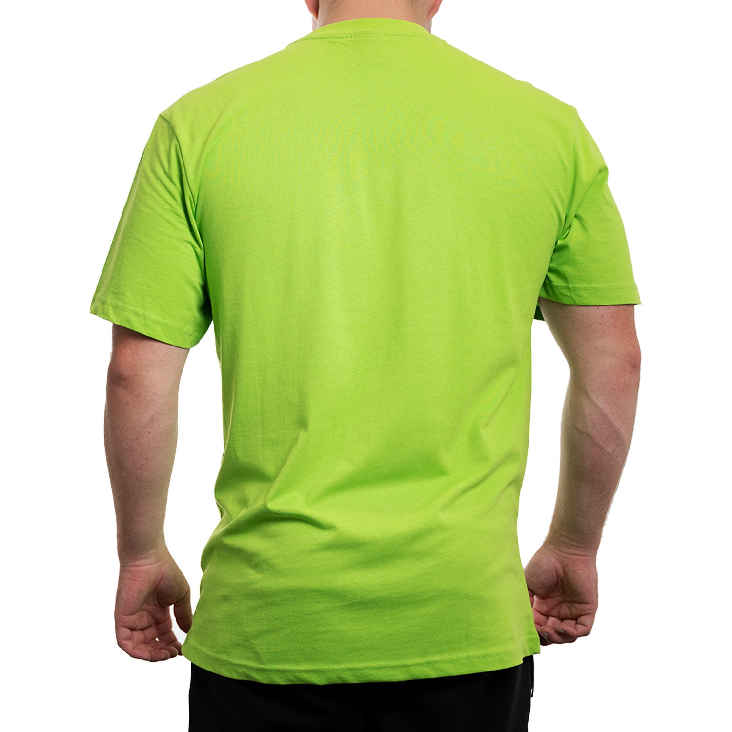 Rückseite des neon-grünen Herren T-Shirts ohne Aufdruck