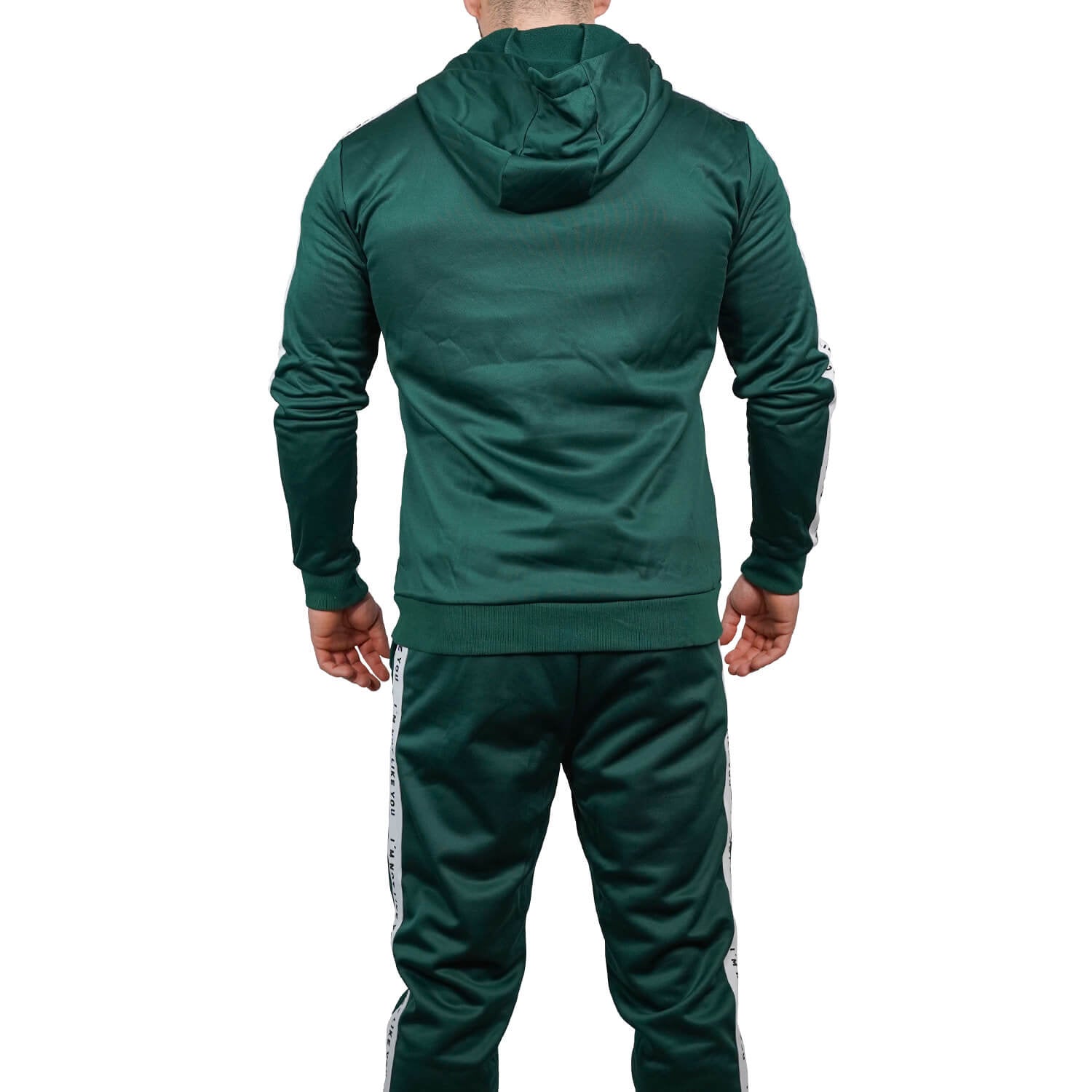 Dunkelgrüner Zec+ Herren-Trainingsanzug mit Kapuze, Rückenansicht