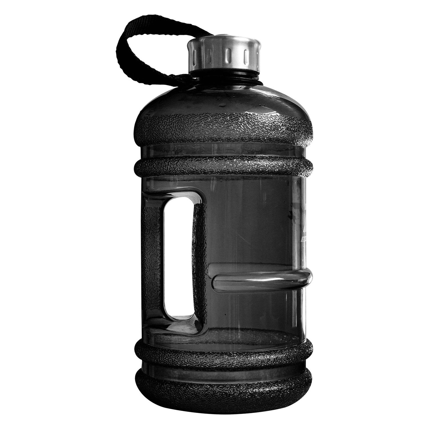 Schwarze transparente 2,2L Zec+ Wasserflasche Rückseite mit Tragegriff und Schraubverschluss