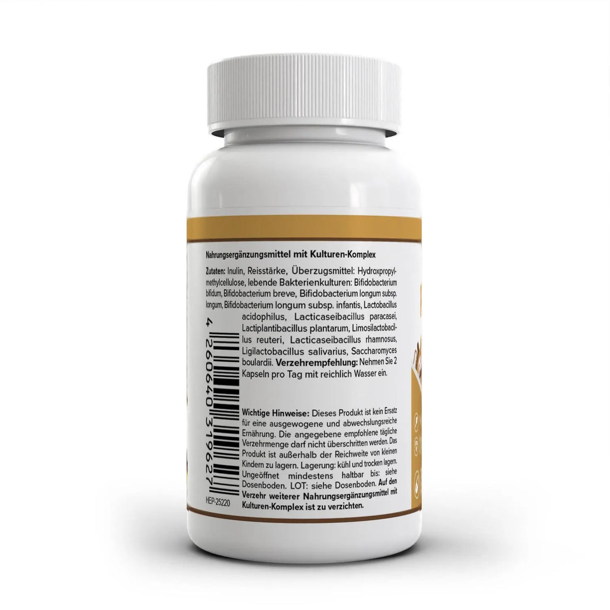 Healthplus PRObio-TECT Probiotika Kapseln 60 Stück Rückseite Zutaten weiße Kunststoffdose