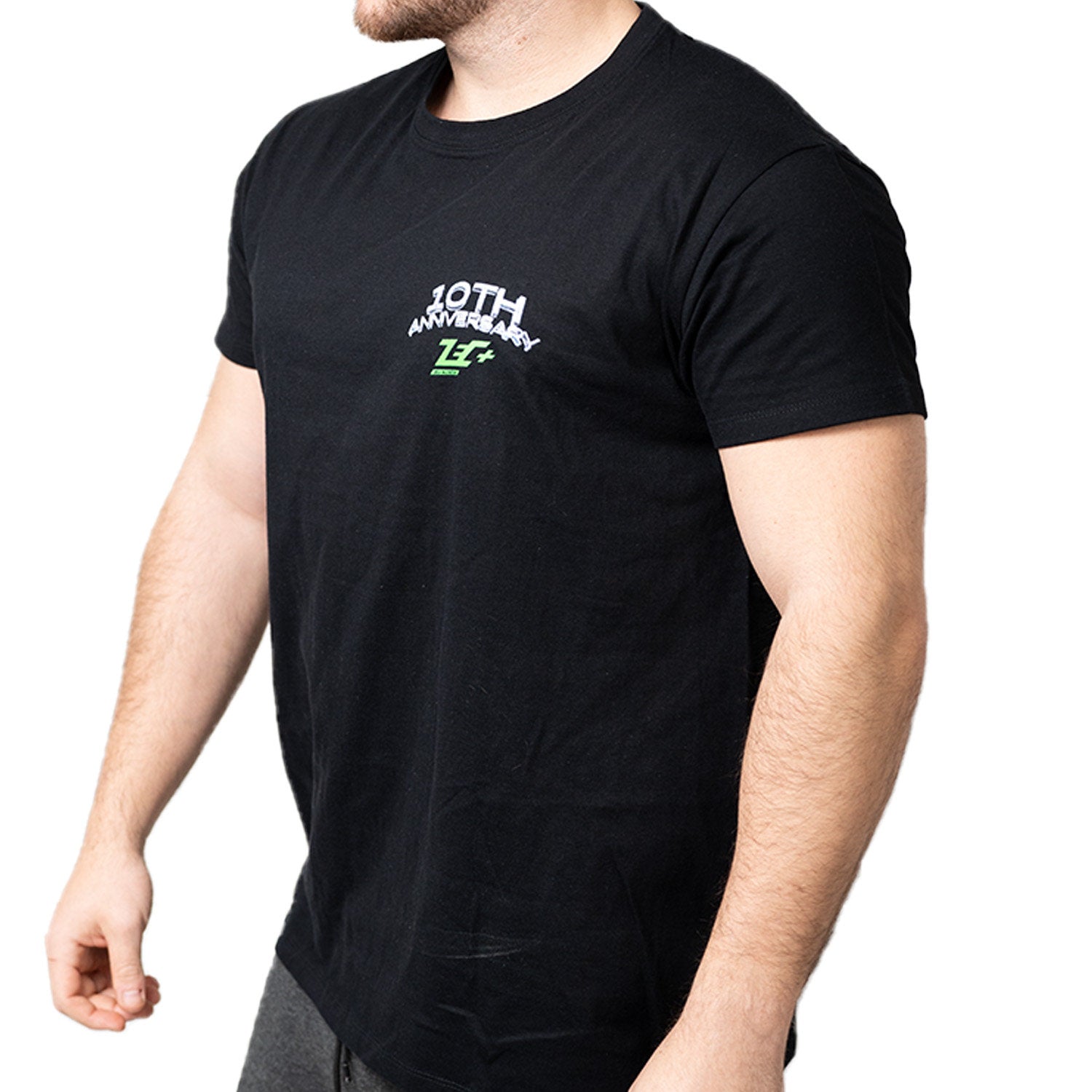 Schwarzes Zec+ Herren T-Shirt Anniversary, getragen, schräge Seitenansicht