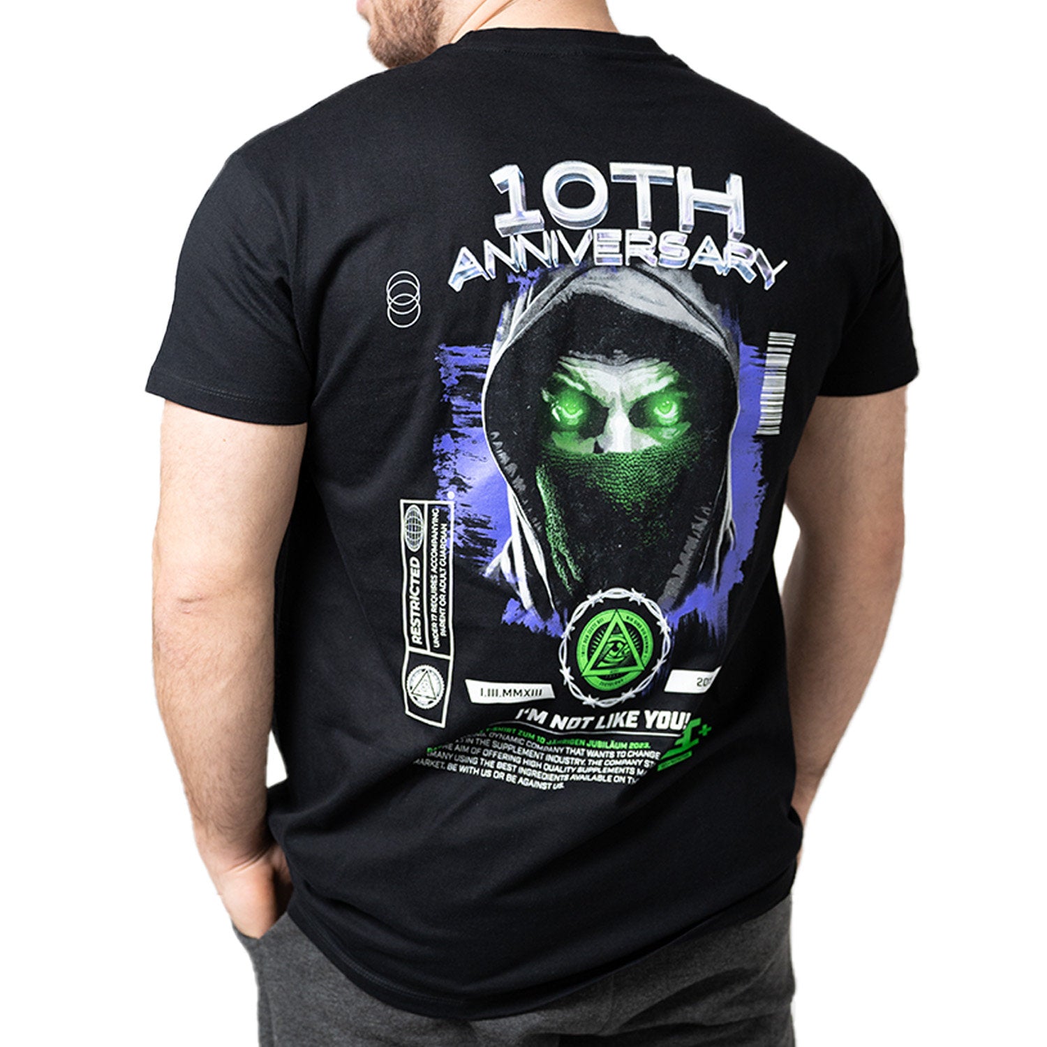 Schwarzes Zec+ Herren T-Shirt Anniversary, getragen, Rückseite mit großem Druck