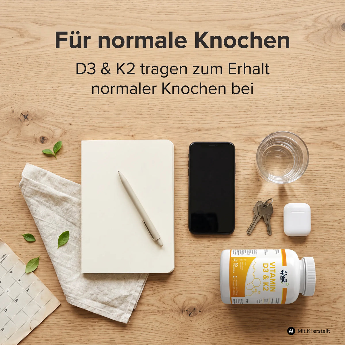 HEALTH+ VITAMIN D3 & K2, 90 Kapseln