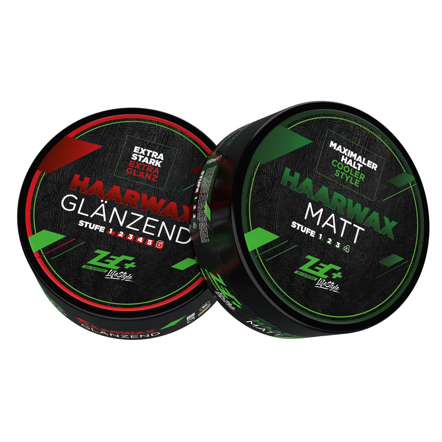 Zec+ Lifestyle Haarwax Glanz Finish und Matt Finish Dosen nebeneinander