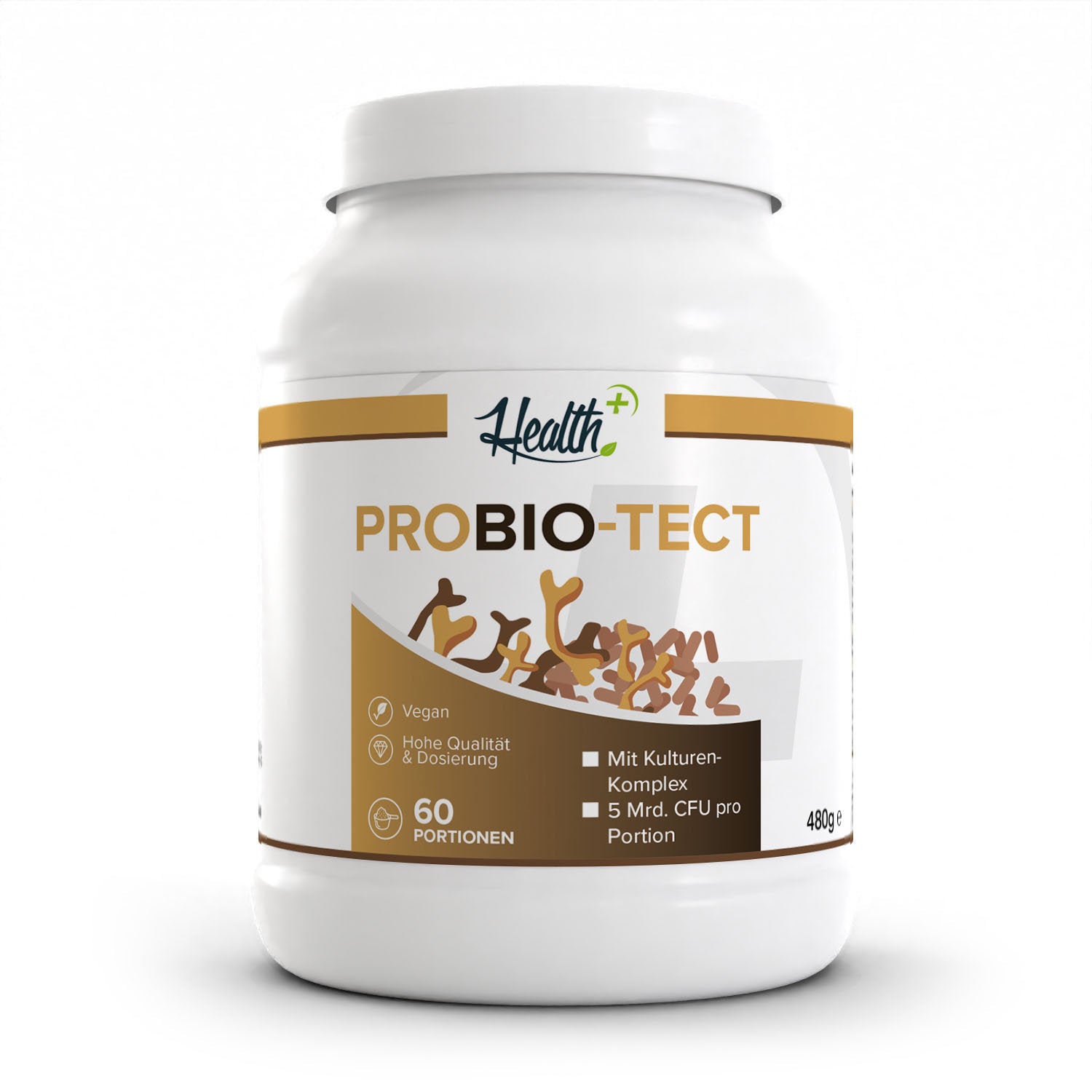 Healthplus Probio-Tect Probiotika Pulver 480g Vorderseite weiße Kunststoffdose