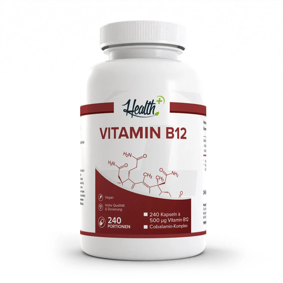 Healthplus Vitamin B12 240 Kapseln Vorderseite weiße Kunststoffdose