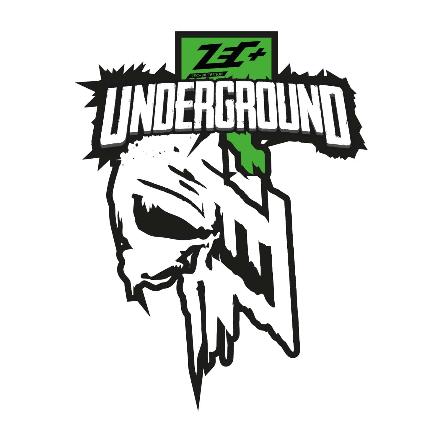 Zecplus Autoaufkleber klein Motiv Underground mit Totenkopf und grünem Logo
