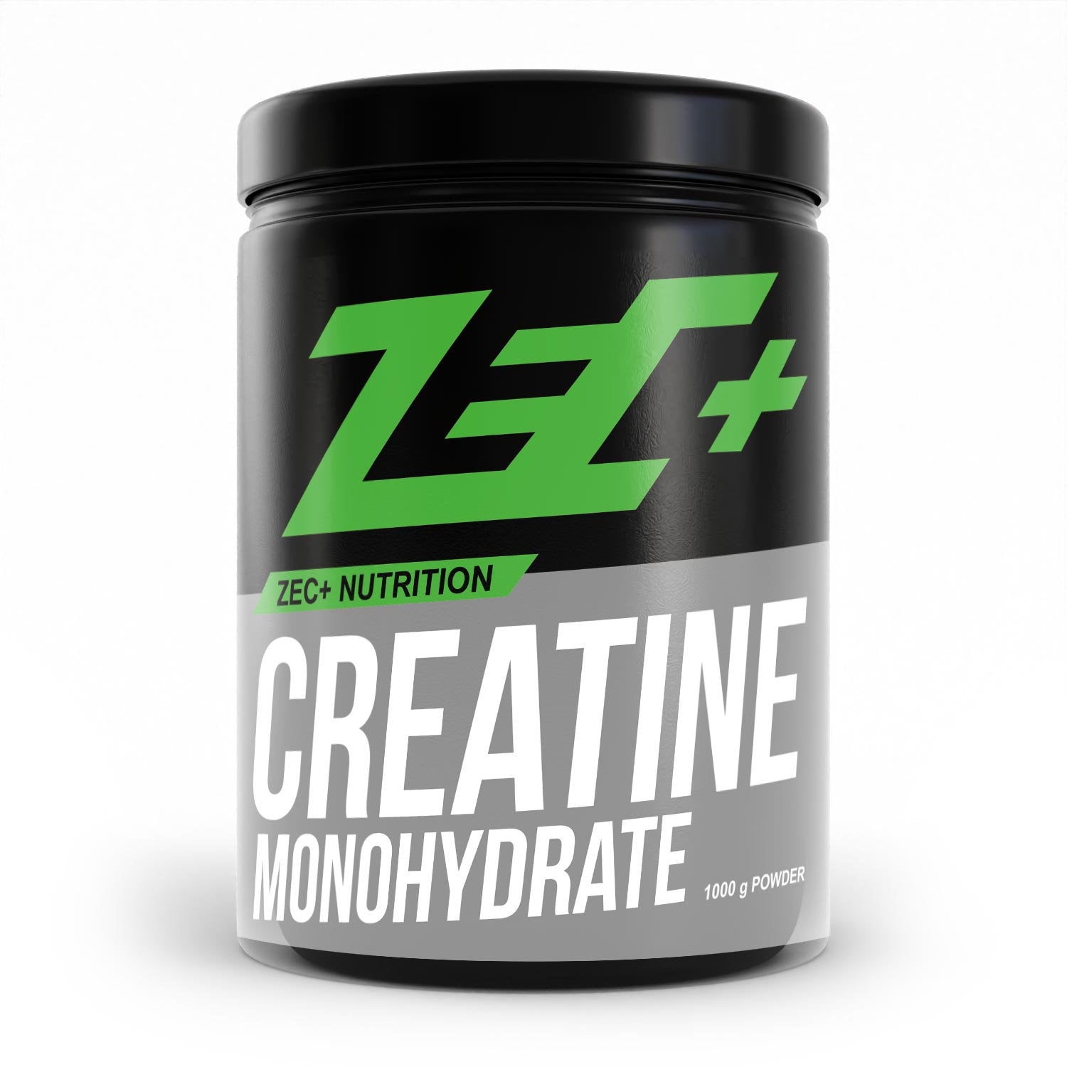 Zecplus Creatine Monohydrate 1000g Pulver Vorderseite schwarze Kunststoffdose