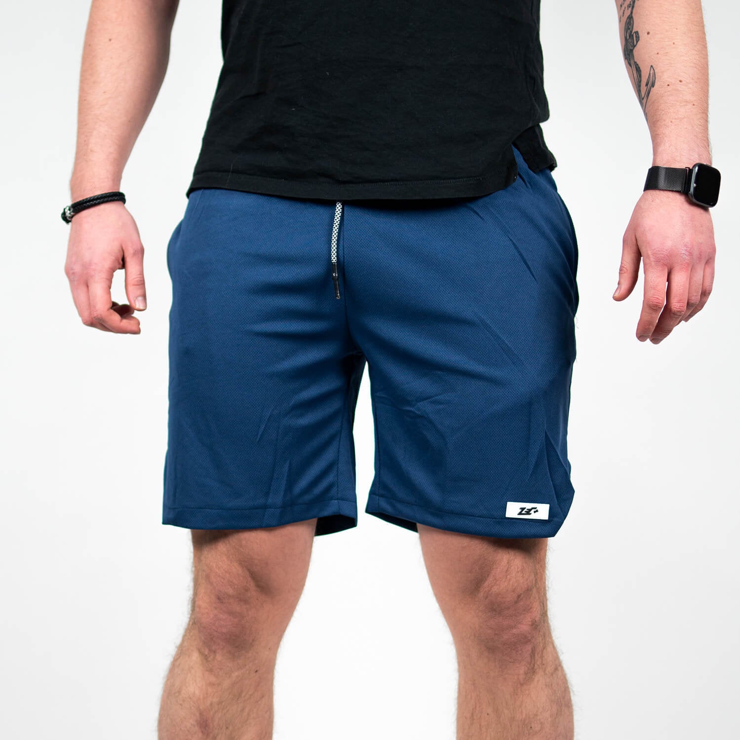 Zec+ Dual Shorts Herren in Dunkelblau, Vorderseite mit Logo am Bein