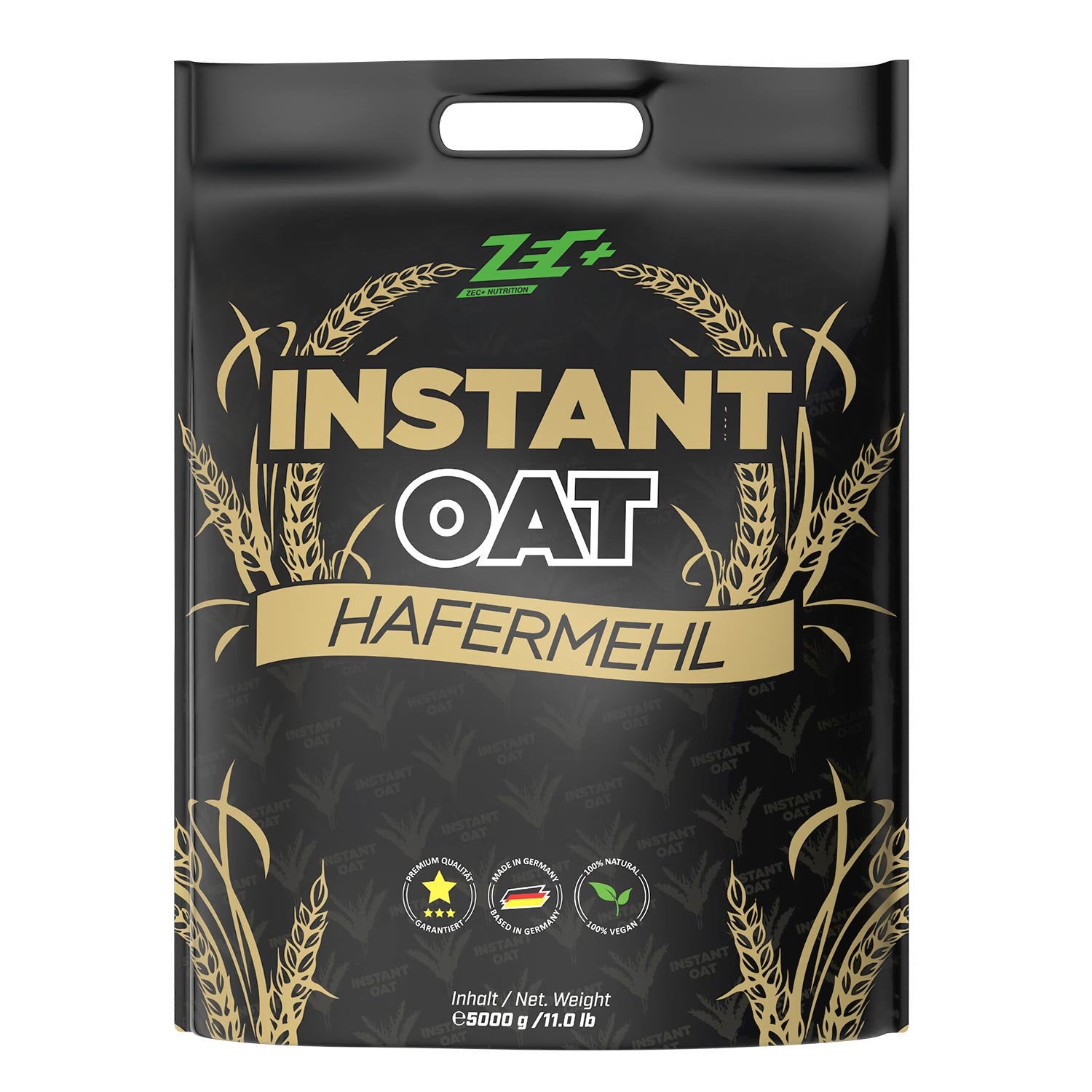 Zecplus Instant Oats instantisiertes Hafermehl 5000g Pulver Vorderseite schwarzer Standbeutel