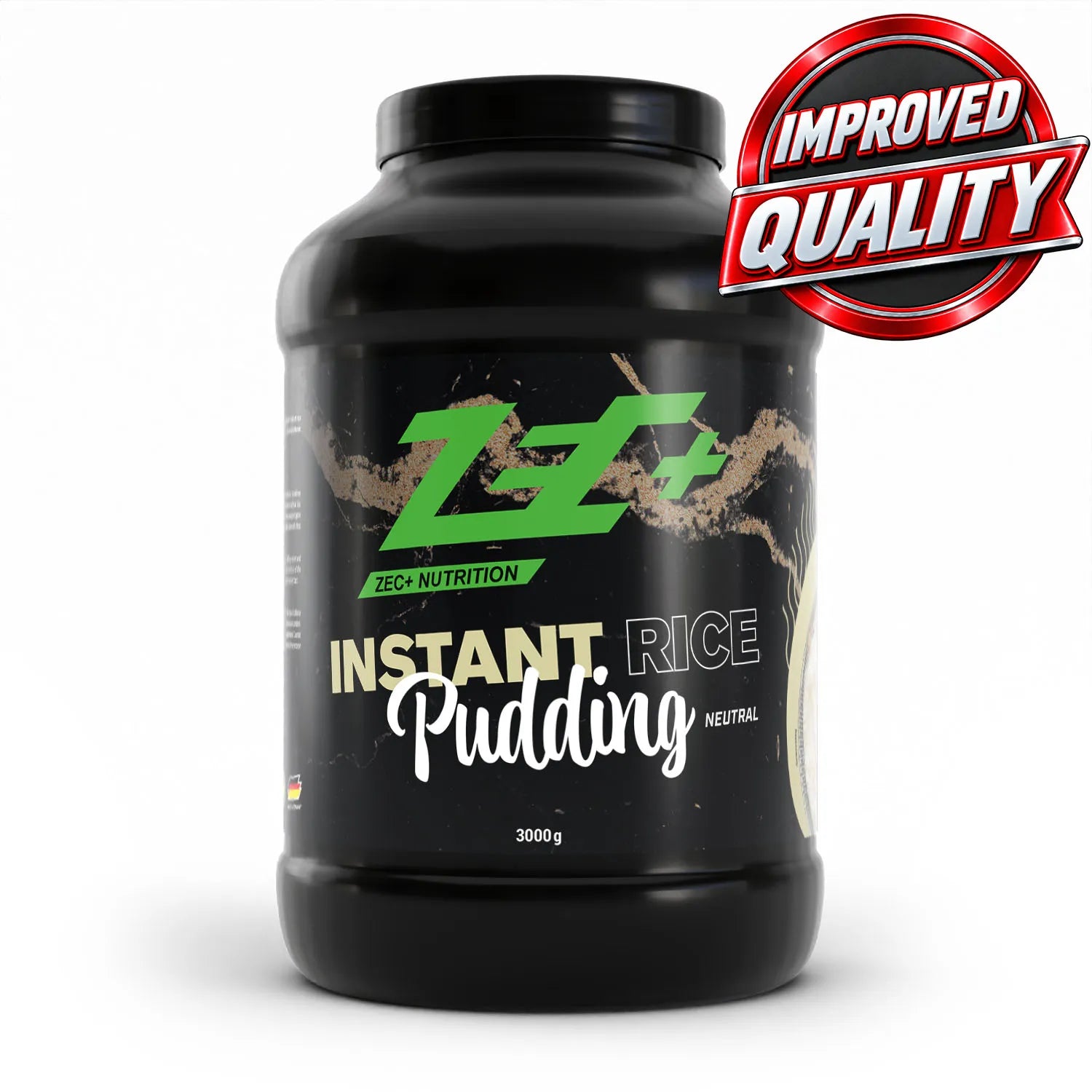Zecplus Instant Reispudding Neutral 3000g Vorderseite schwarze Kunststoffdose