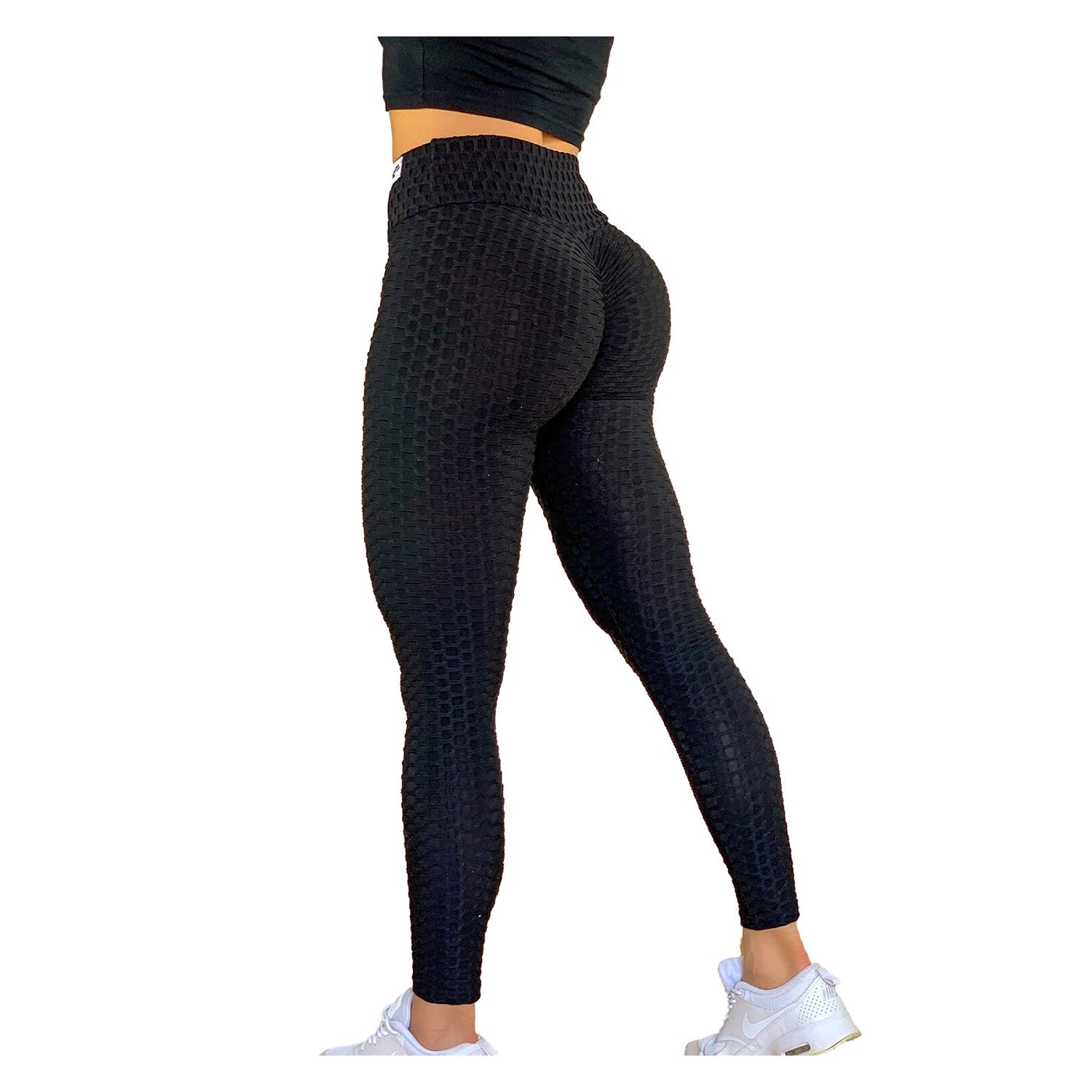 Zec+ Damen Leggings Perfect Shape in Schwarz, Rückansicht schräg, figurbetonter Schnitt