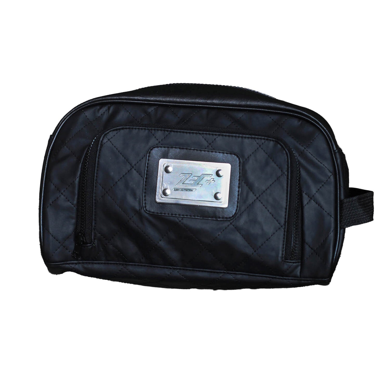 Zecplus Lifestyle Kulturbeutel Schwarz Vorderseite mit silberner Logo-Plakette