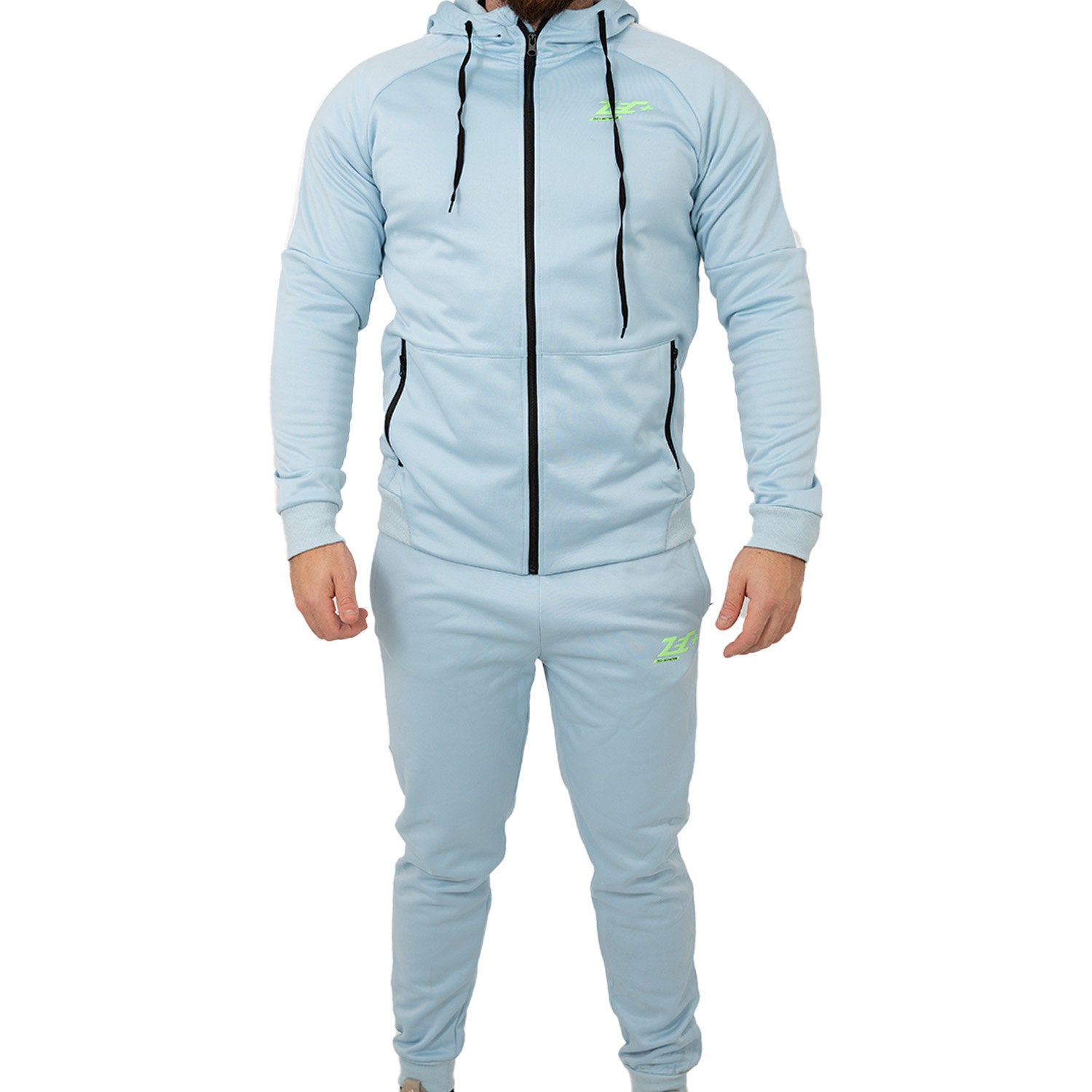 Blauer Zec+ Herren-Trainingsanzug Vorderseite mit Kapuze und Reißverschluss