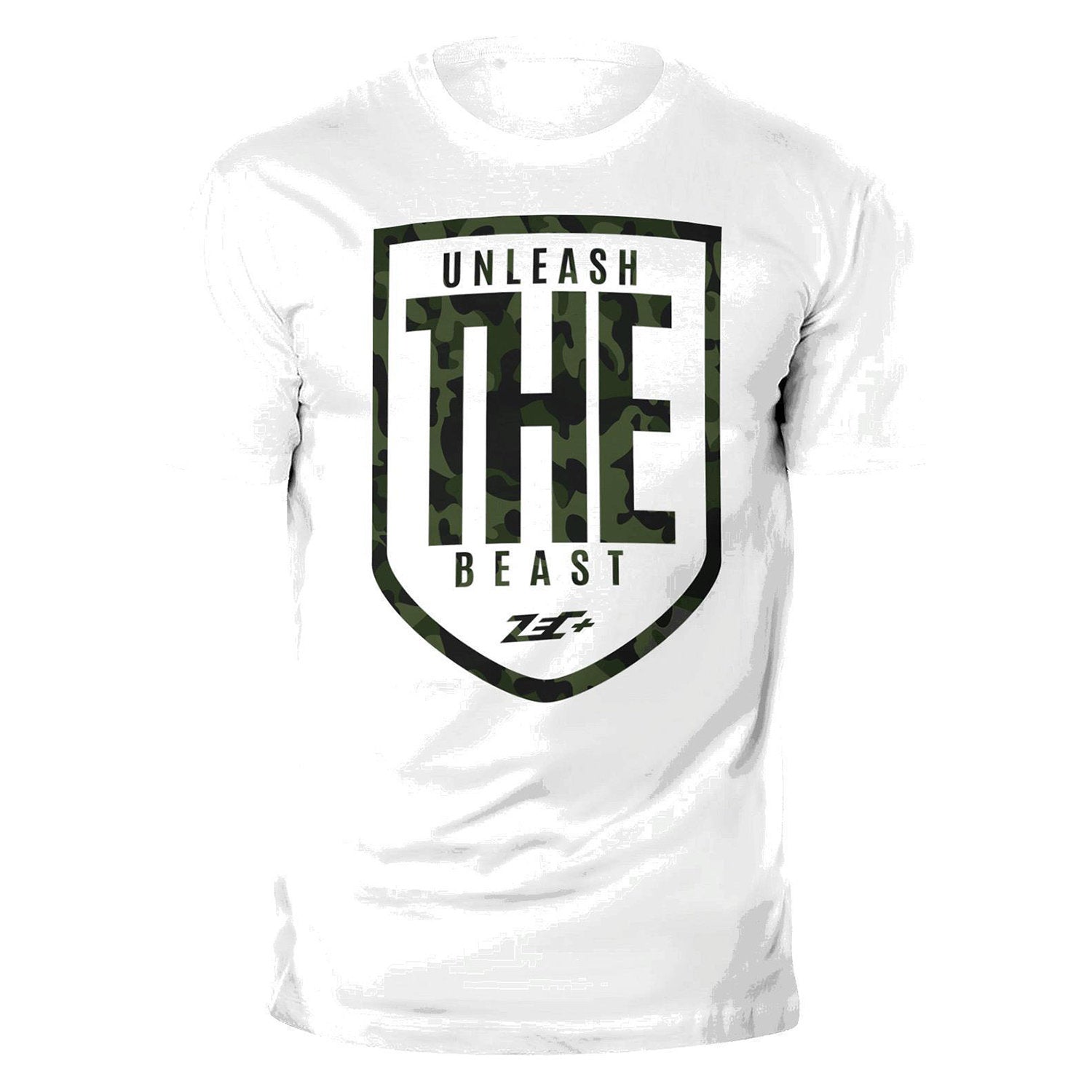 Weißes Zec+ Herren T-Shirt mit Camouflage-Print Unleash The Beast Vorderseite
