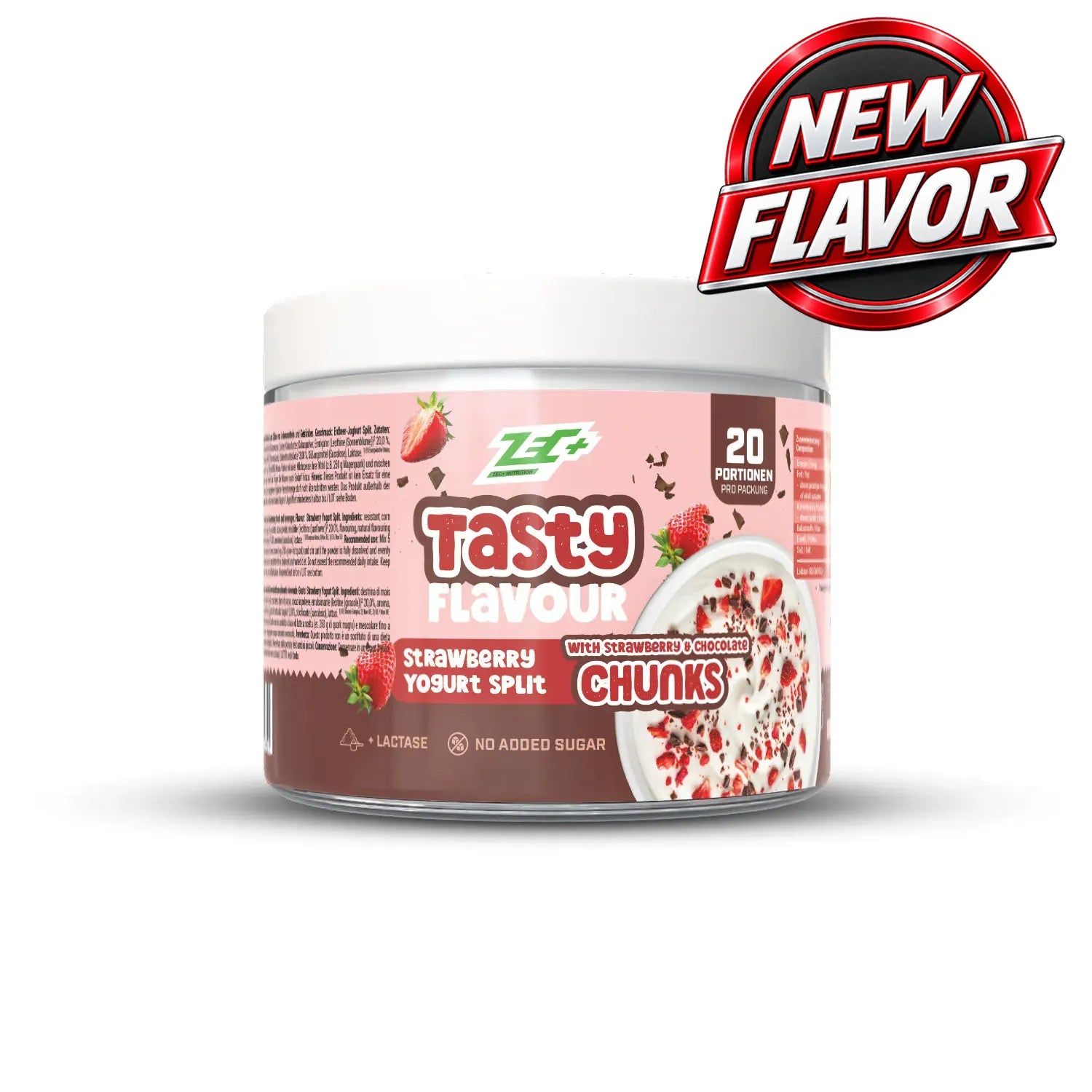 Zecplus Tasty Flavour Strawberry Yogurt Split Aromapulver 100g Vorderseite weiße Kunststoffdose