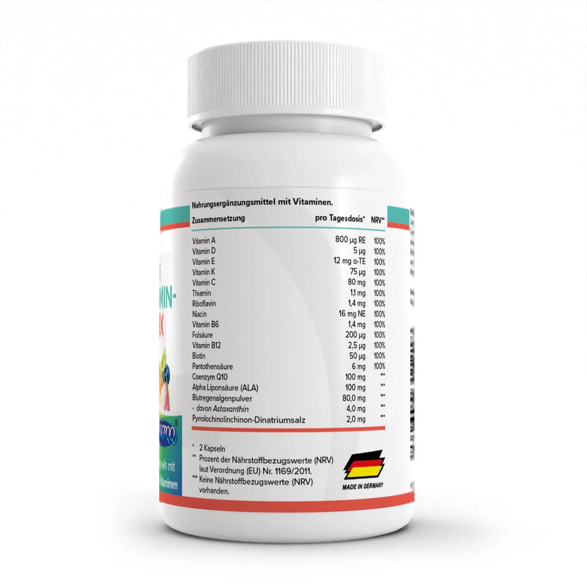 Healthplus All in One Multivitamin Komplex Kapseln 60 Stück Rückseite Nährwerte weiße Kunststoffdose