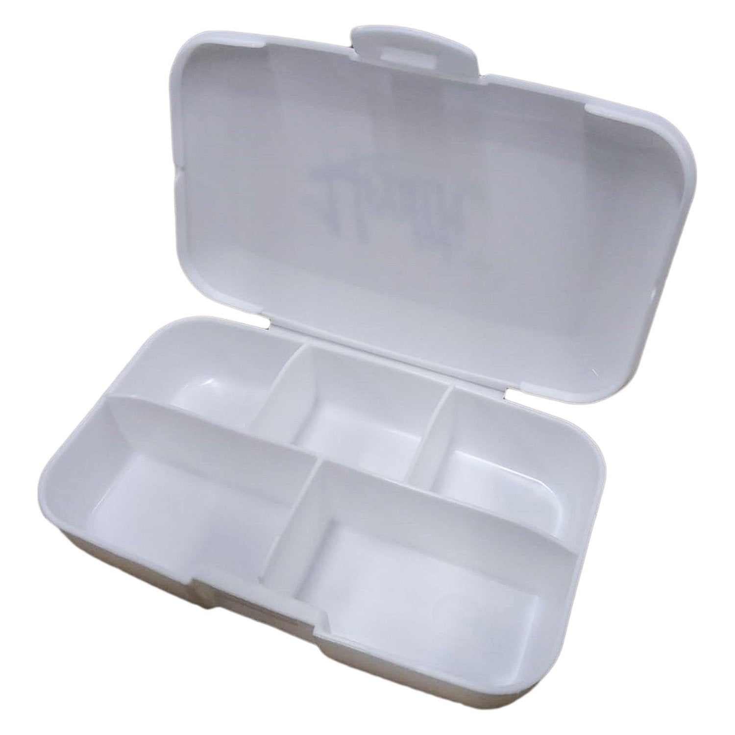 Healthplus Pillenbox geöffnet Schrägansicht fünf Fächer