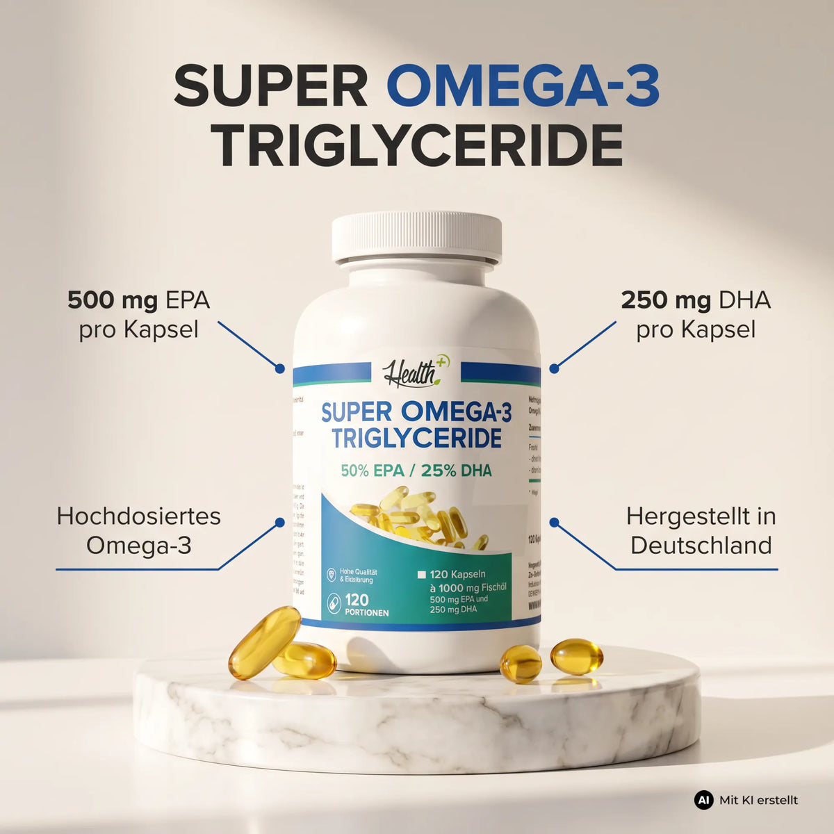 HEALTH+ SUPER OMEGA 3 TRIGLYCERIDE FISCHÖL, 120 Kapseln