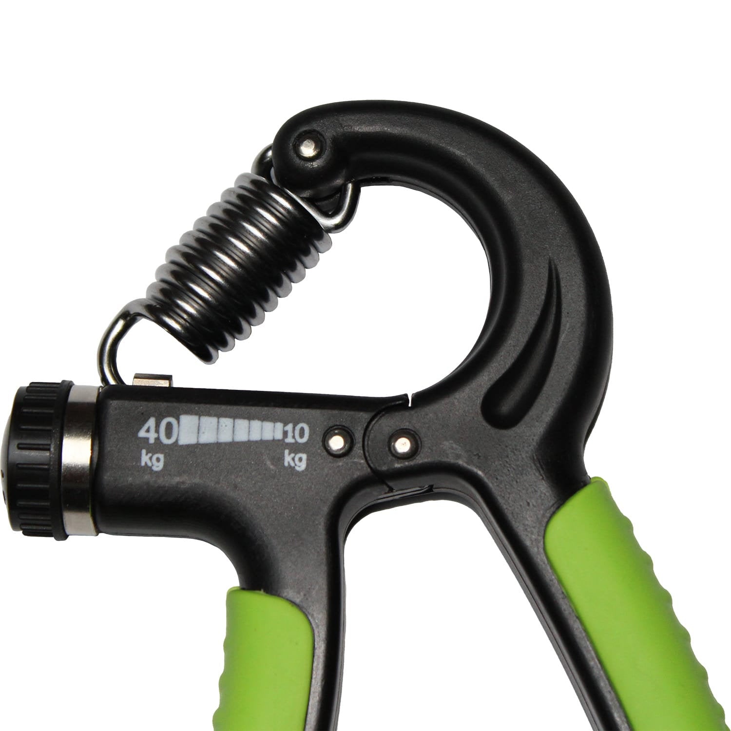 Zecplus Handtrainer Schwarz-Grün Nahansicht Gewichtsskala 10-40kg verstellbar