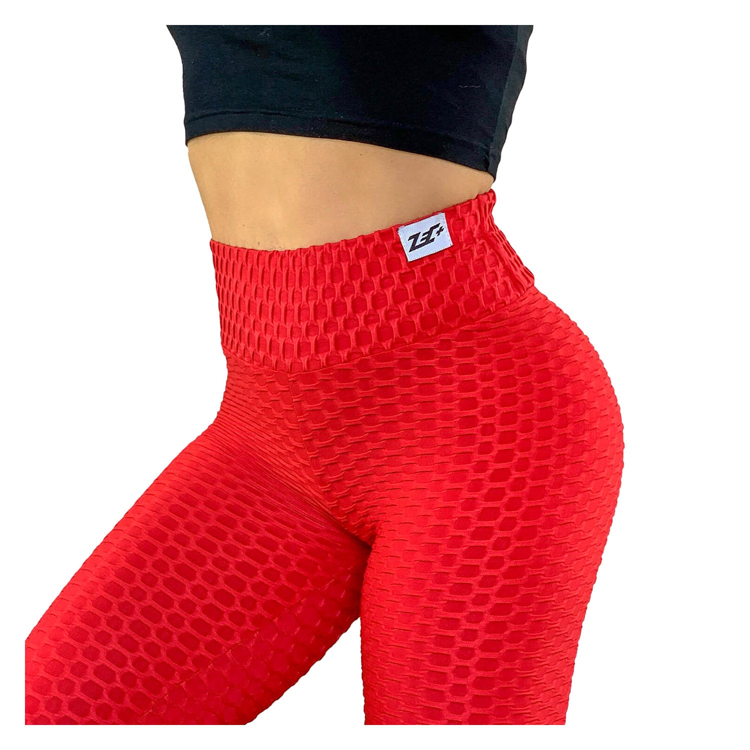 Detailansicht rote Perfect Shape Damen Leggings mit strukturierter Oberfläche