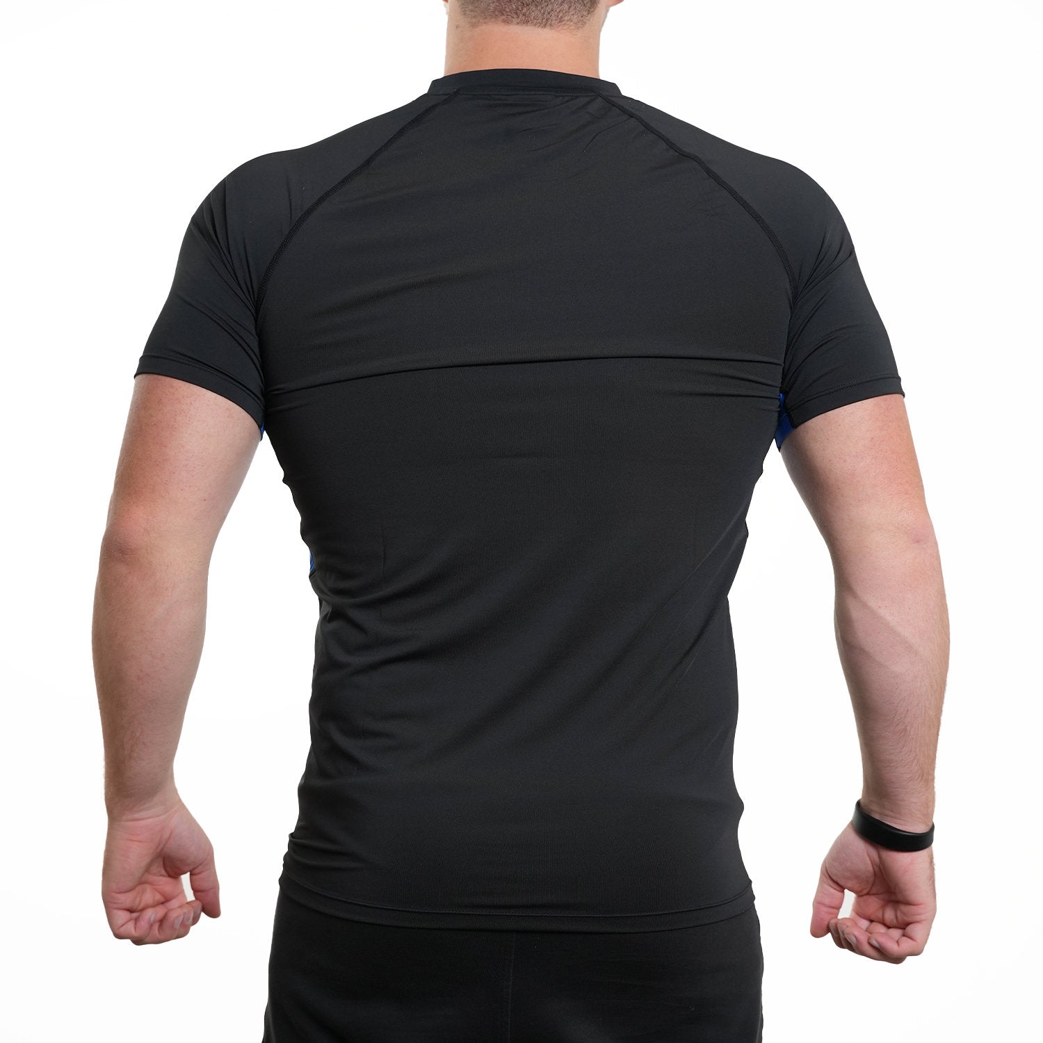 Zec+ Herren T-Shirt in Schwarz mit blauen Seiten, Rückansicht, Größe S–5XL