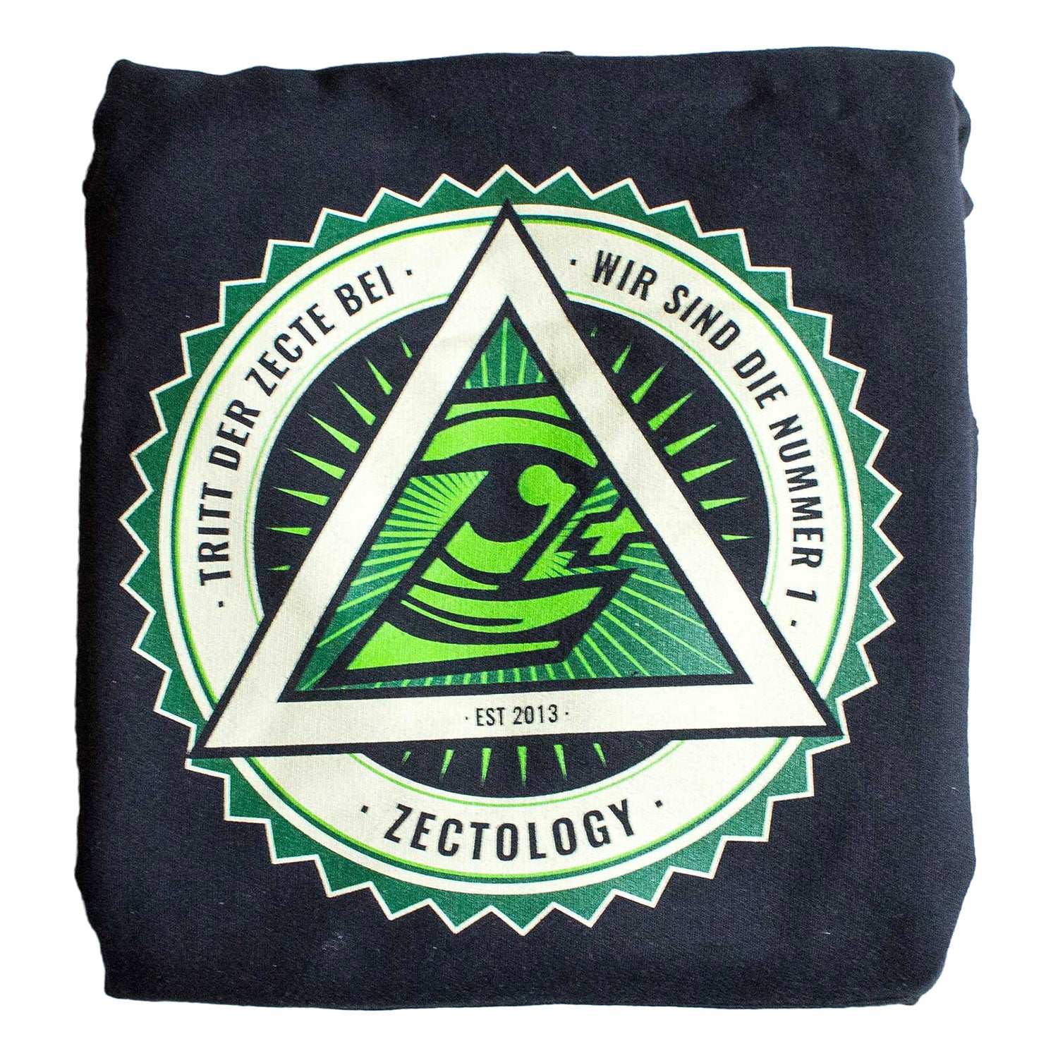 Detailansicht des Zectology-Logos auf schwarzem Hoodie