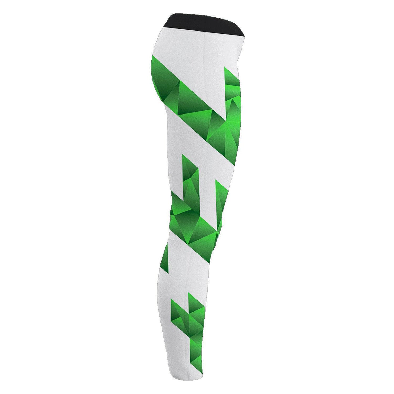 Weiße Damen-Leggings mit grünem geometrischem Muster, Seitenansicht