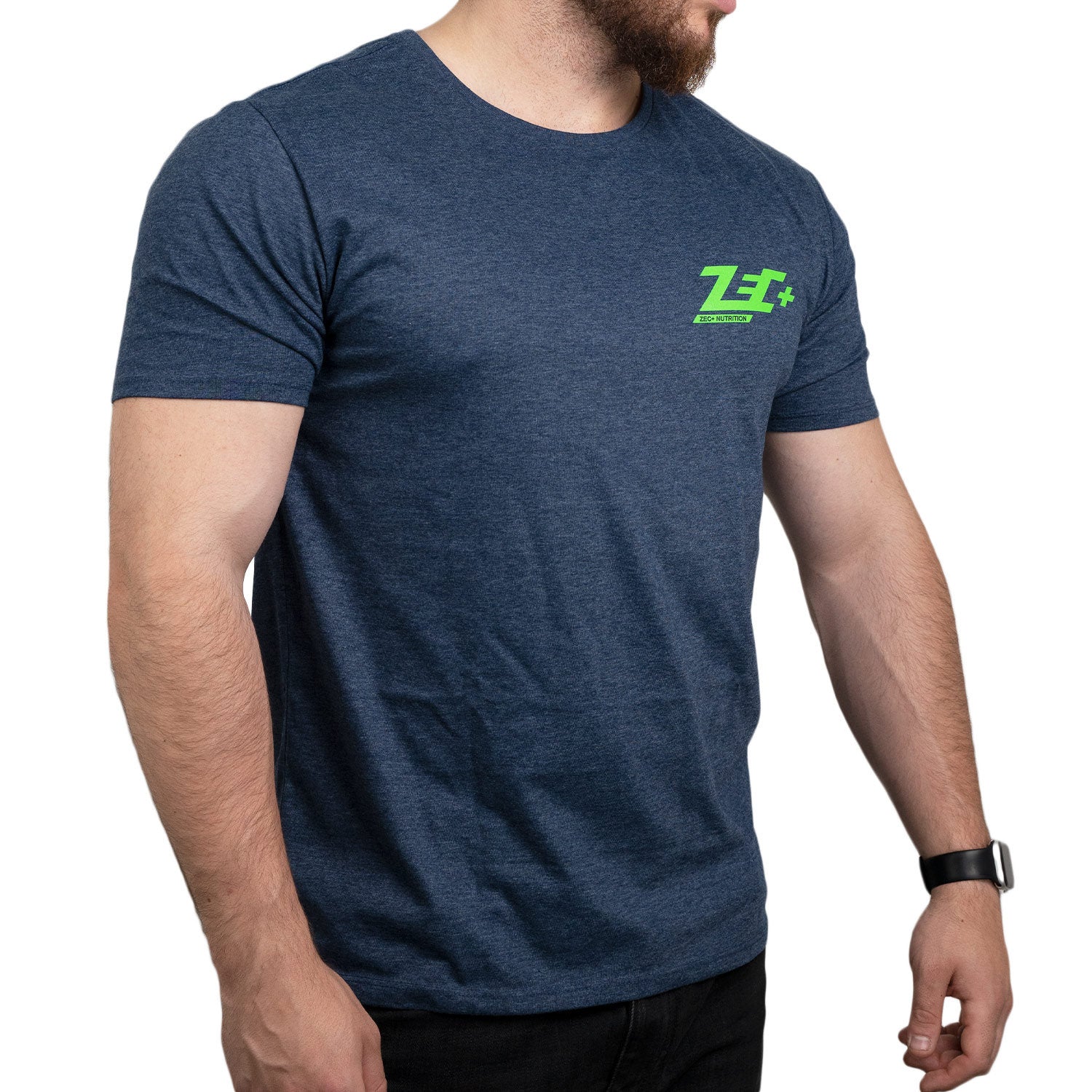 Zec+ Herren T-Shirt Melange Blau Schrägansicht rechts
